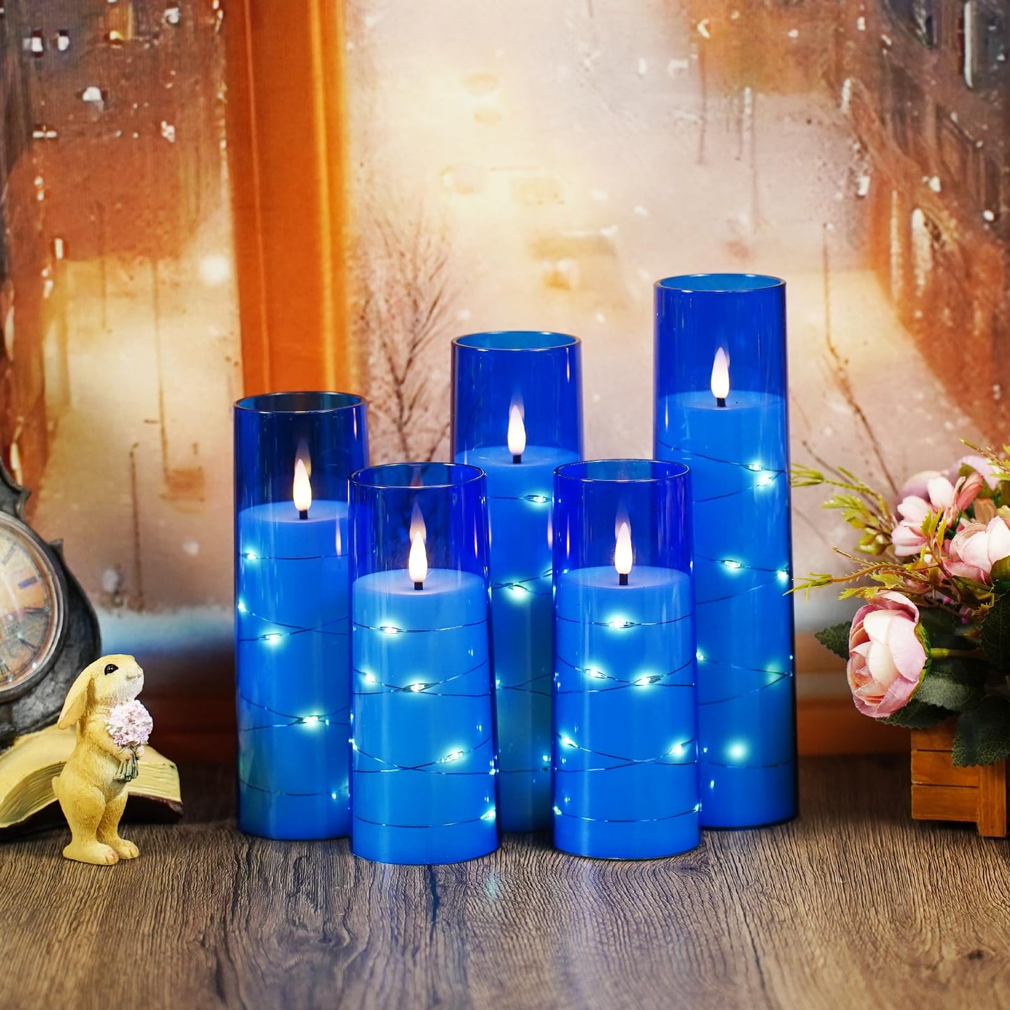 Flameless Mood Lighting Candle Set with Embedded String Lights