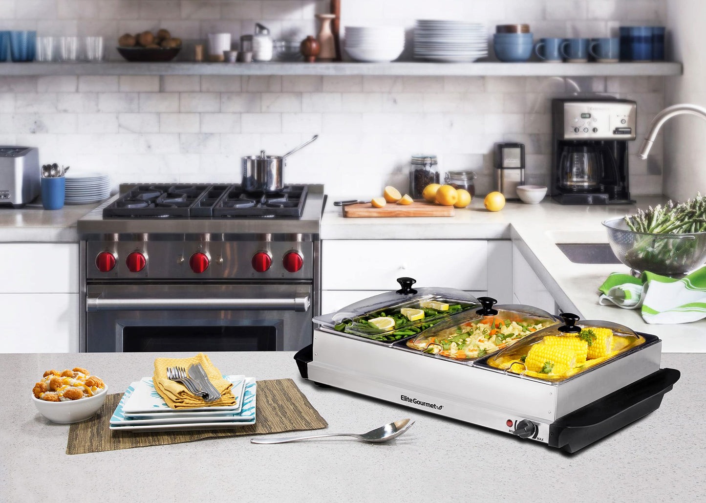 Electric Buffet Food Warmer with 3 Stainless Steel Trays & Dome Lids - Portable Warming Tray for Parties & Events