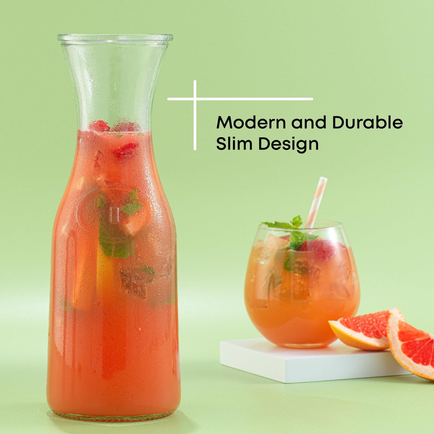 Glass Carafe Set with BPA-Free Lids – 3pc Set with Extra Lids, Fits Large Ice Cubes, Dishwasher Safe