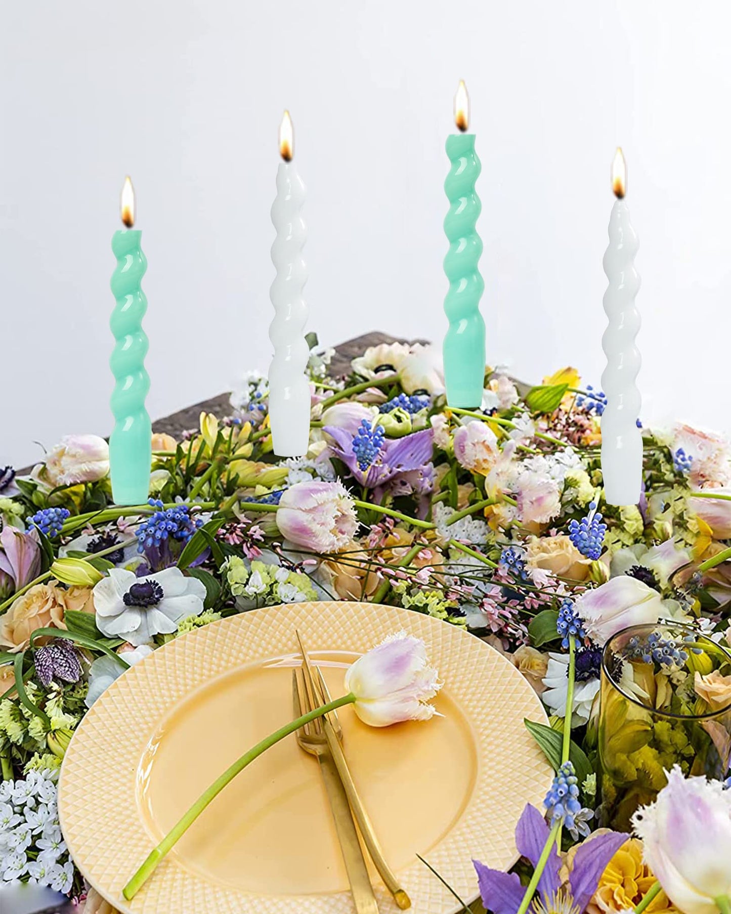 Handmade Spiral Taper Candles – 10" Unscented, Dripless (Set of 4)
