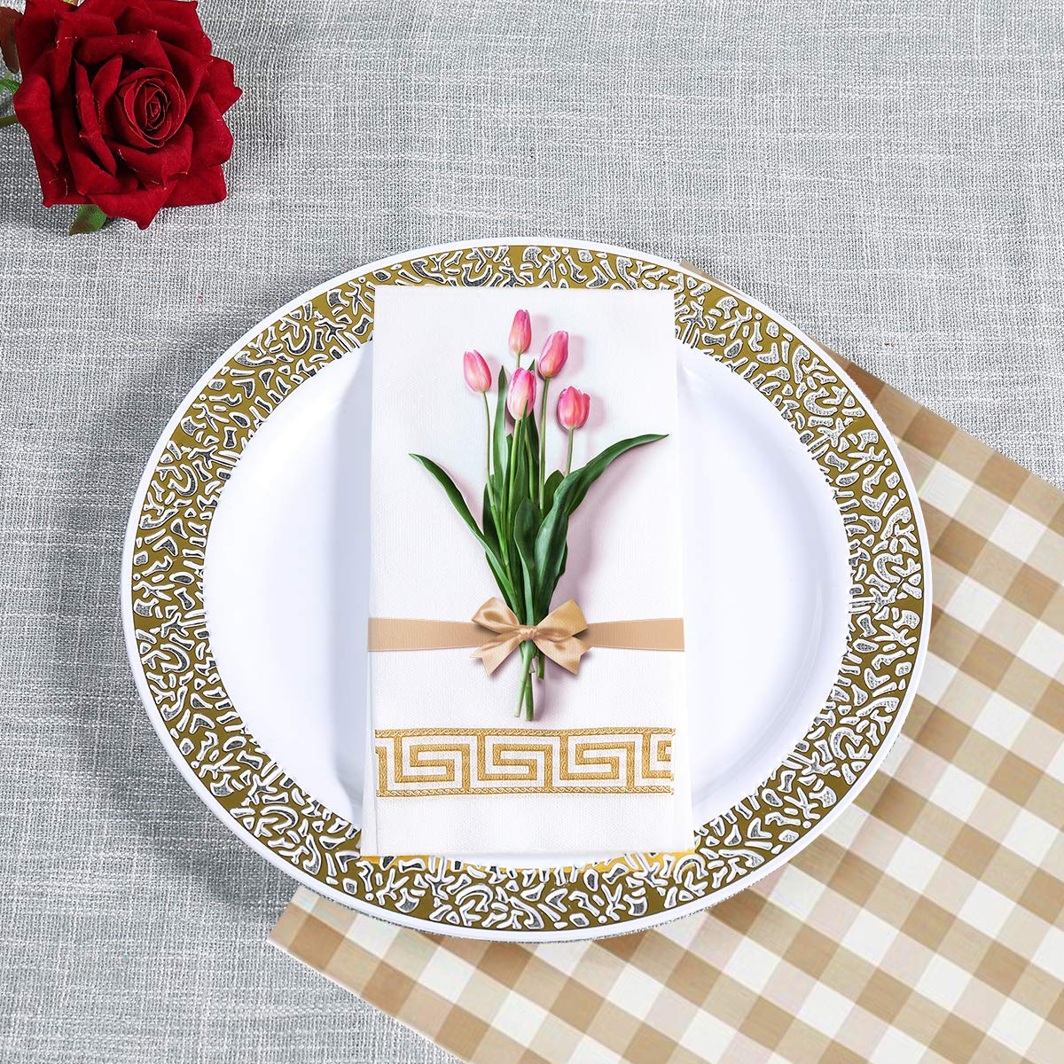 Decorative Disposable Guest Towels – Cloth-Like Paper Napkins with Patterns | Soft, Absorbent & Elegant for Bathroom, Dining & Events - 200 Pack
