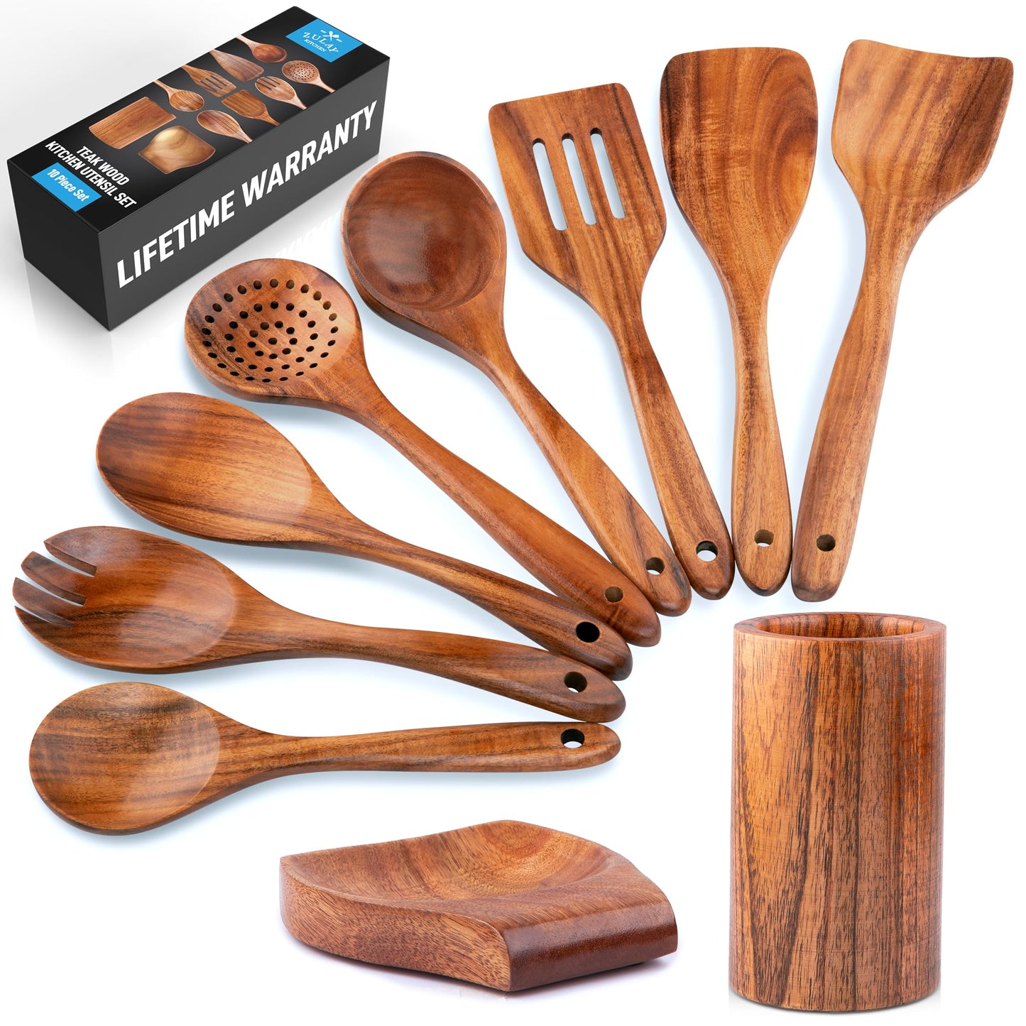 Teak Wood Cooking Utensil Set – 6-Piece Wooden Kitchen Tools | Non-Scratch, Heat-Resistant, Durable Cookware Set