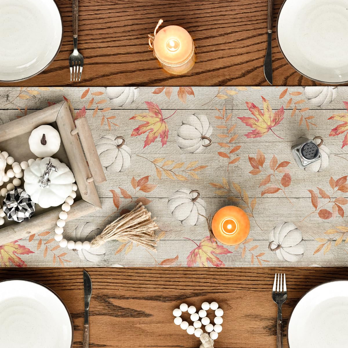 Pumpkins Fall Maple Leaves Fall Table Runner