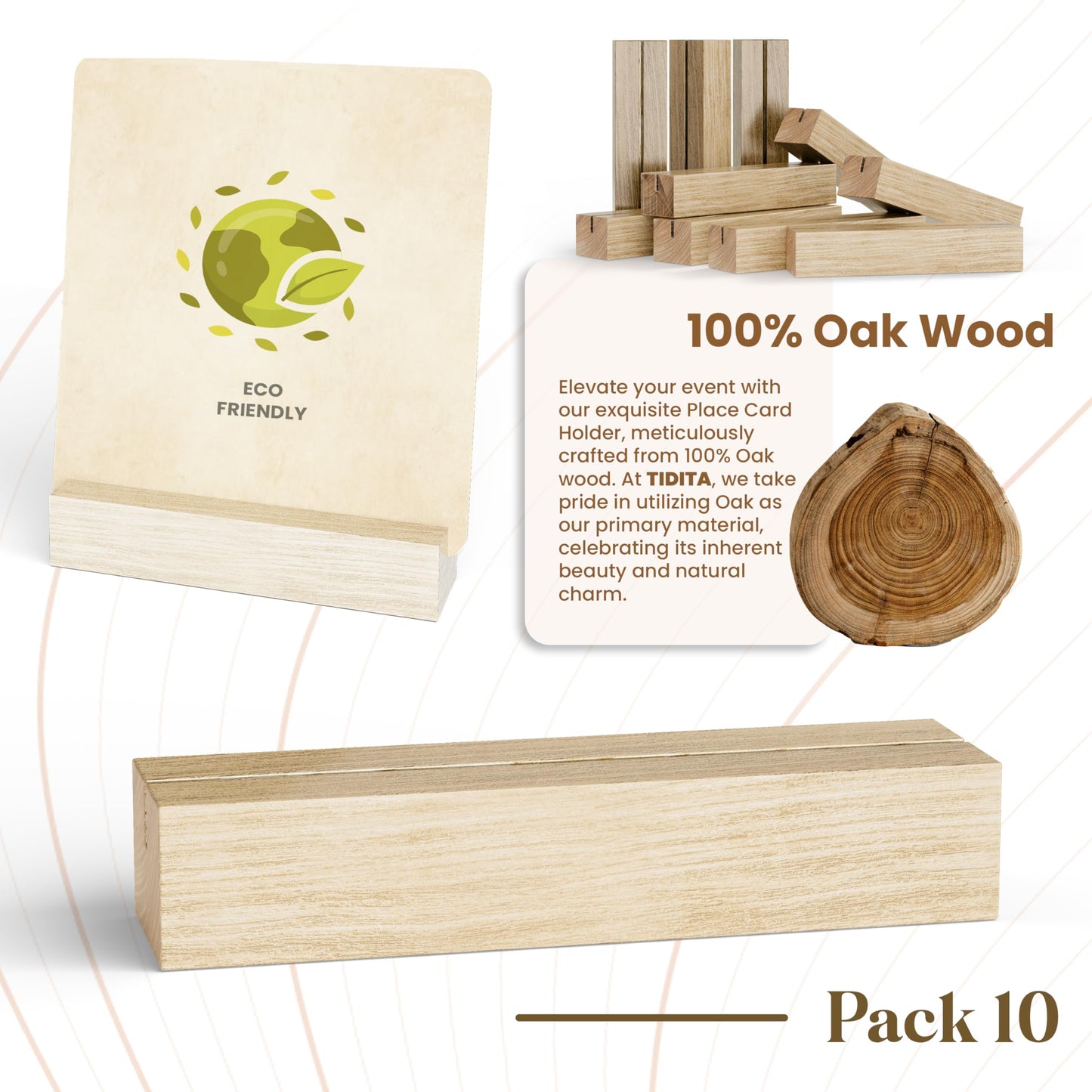 Natural Oak Wood Place Card Holders – Rustic Tabletop Name Holders for Weddings, Events, Parties, Menus & Number Signs