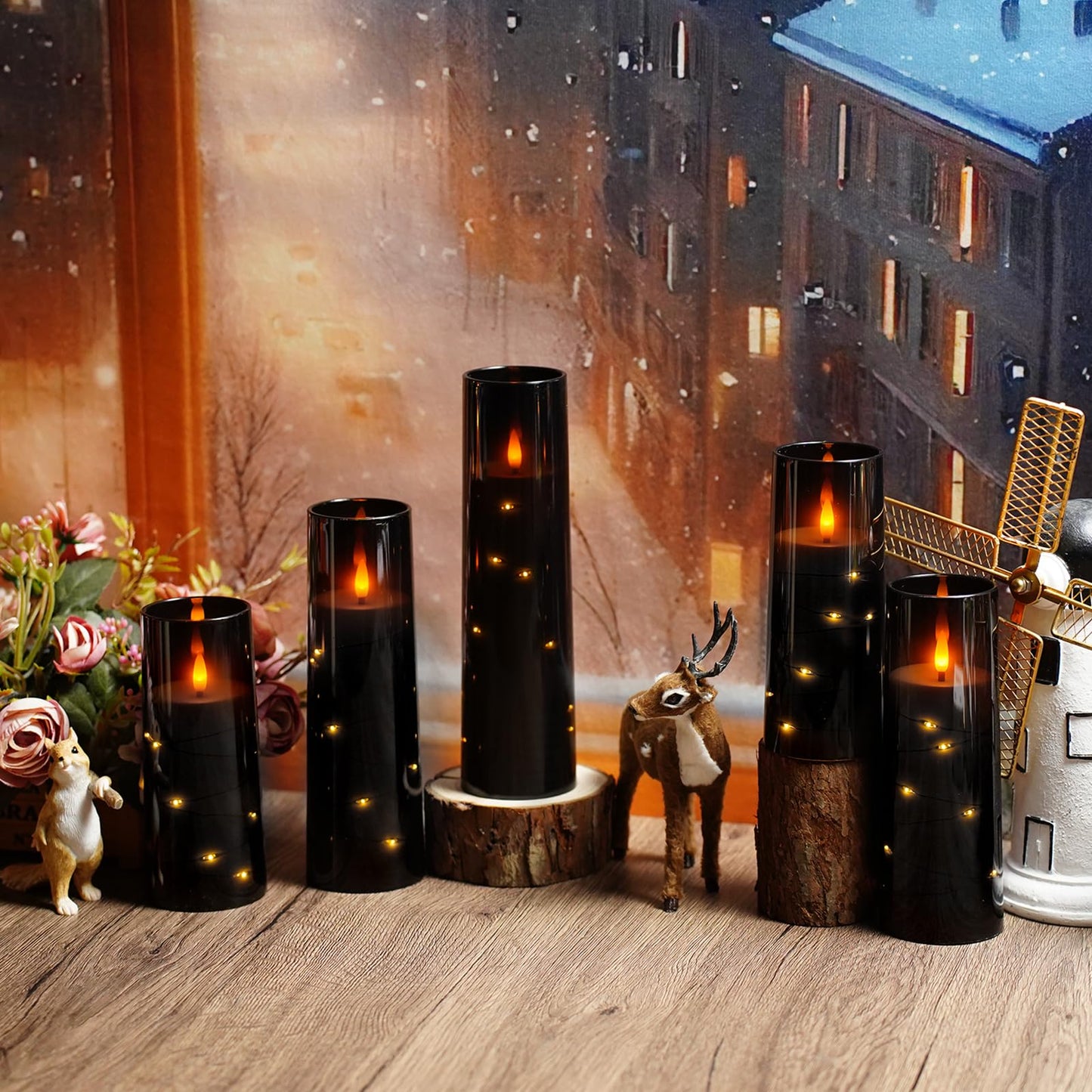 Flameless Mood Lighting Candle Set with Embedded String Lights