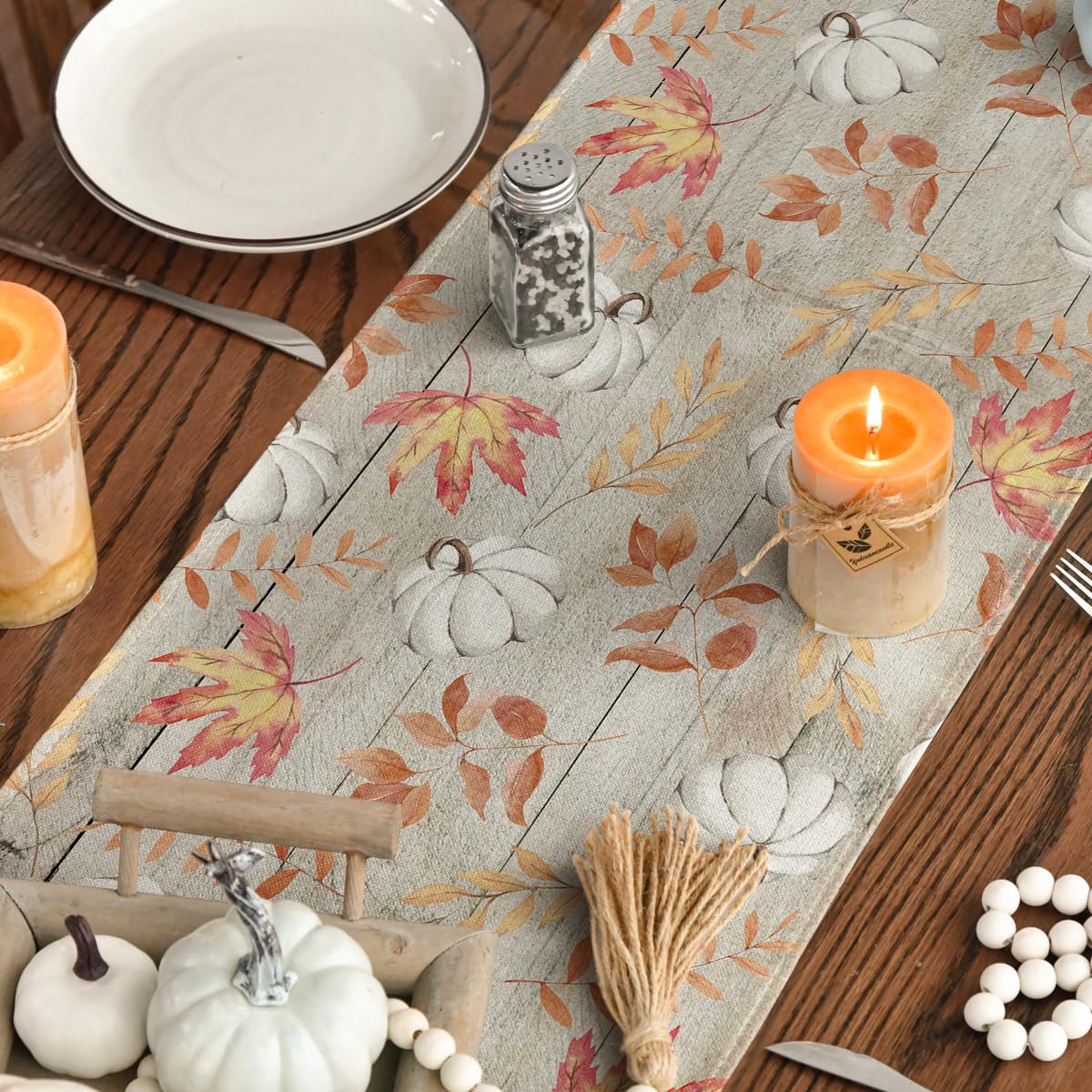 Pumpkins Fall Maple Leaves Fall Table Runner