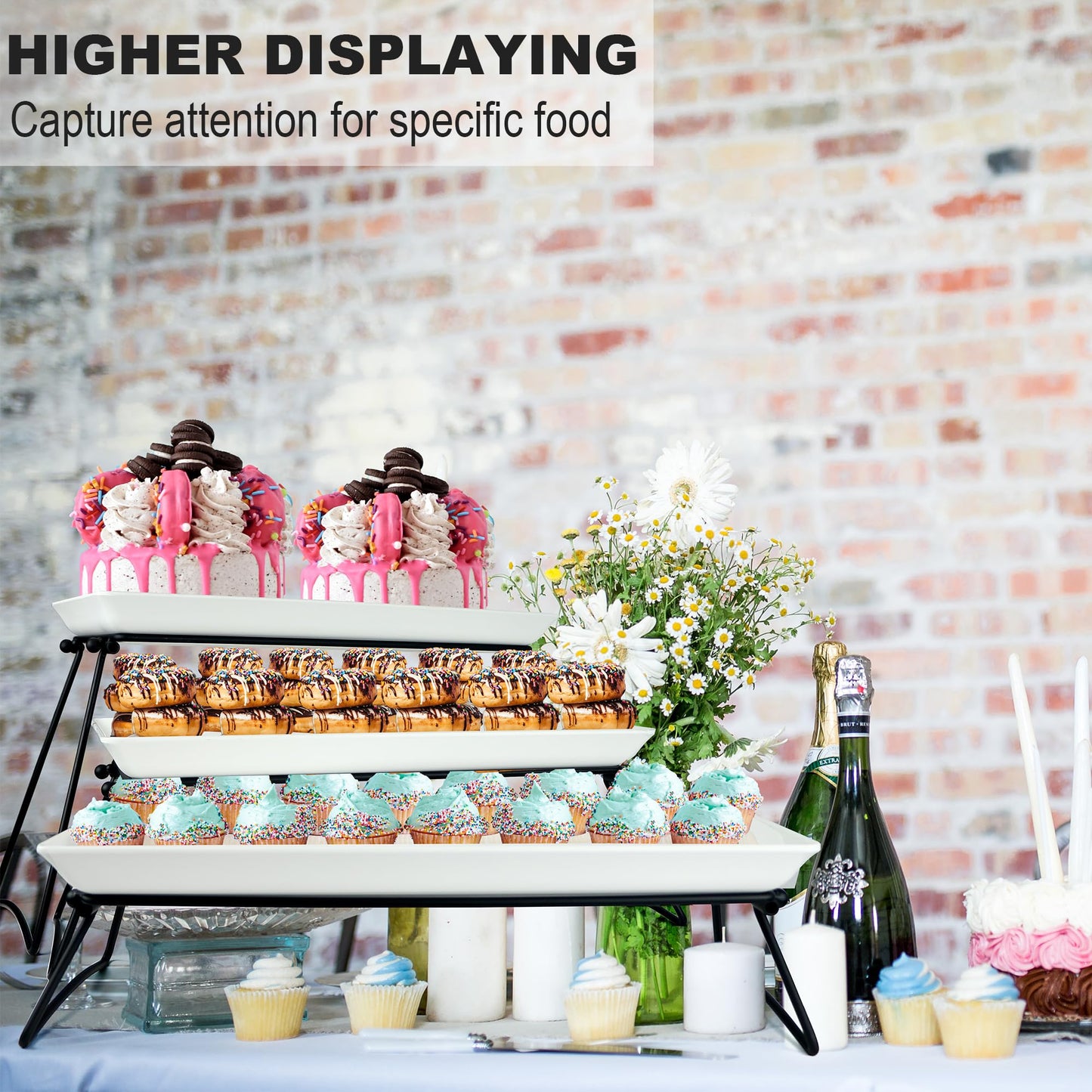 Serving Tray Stand – Collapsible Display with White Melamine Platters for Parties, Holidays & Events | BPA-Free