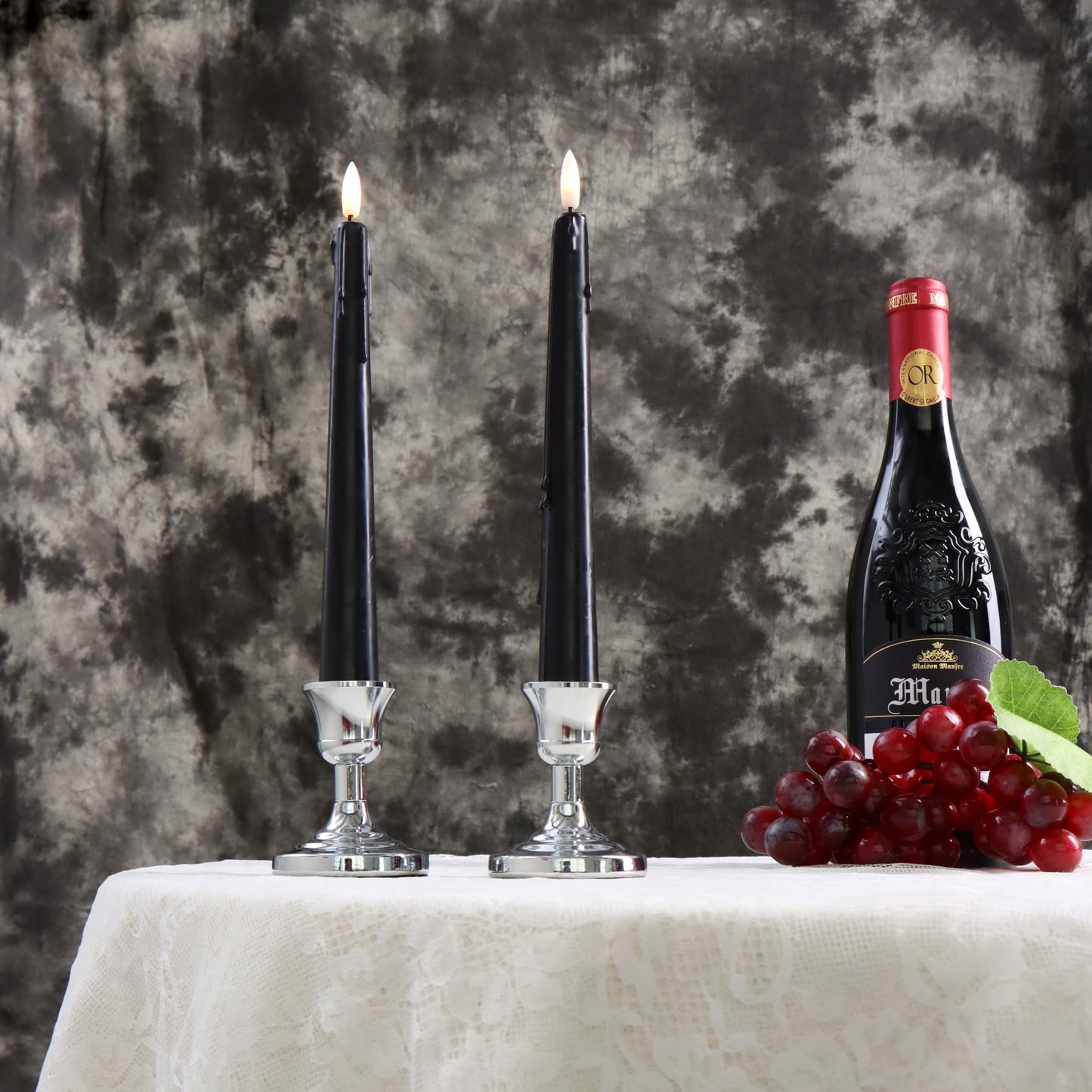 Black Wax Drip Flameless Taper Candles – Set of 6 LED Candles with Remote Control