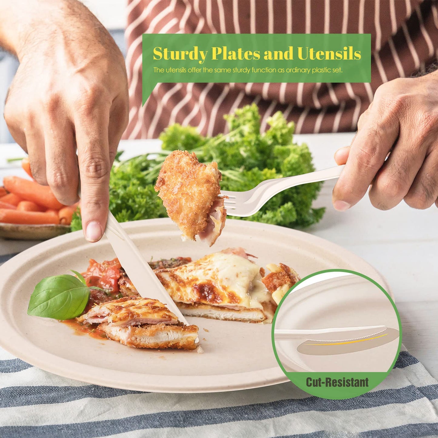 Compostable Dinnerware Set – Eco-Friendly Plates, Cutlery, Cups & More for 50 Guests -400-Pack