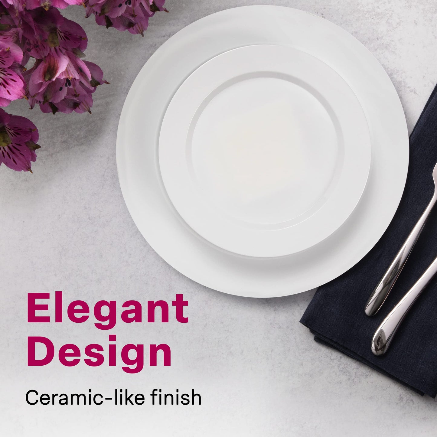 Elegant White Square Plastic Plates Set – 100-Piece Heavy Duty Disposable Dinnerware for 50 Guests (9.5” Dinner + 6.5” Appetizer Plates)
