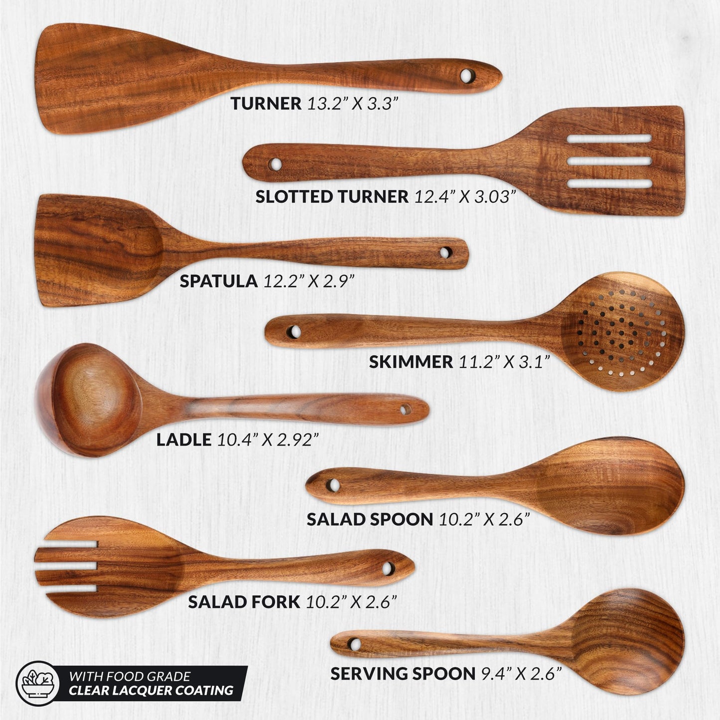 Teak Wood Cooking Utensil Set – 6-Piece Wooden Kitchen Tools | Non-Scratch, Heat-Resistant, Durable Cookware Set