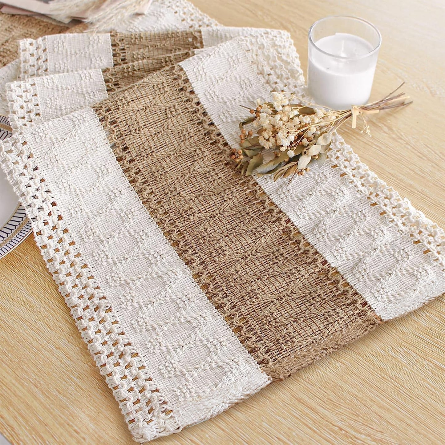 Boho Macrame Table Runner - Rustic Farmhouse Decor for Dining, Events & Holidays