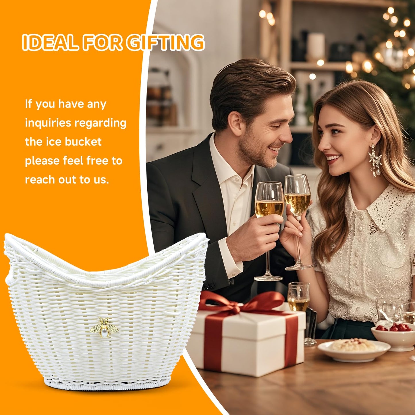 Handcrafted Rattan Ice Bucket with Acrylic Insert β 4L Leak-Proof Double Layer Design with Diatomaceous Earth Pad (Rattan)
