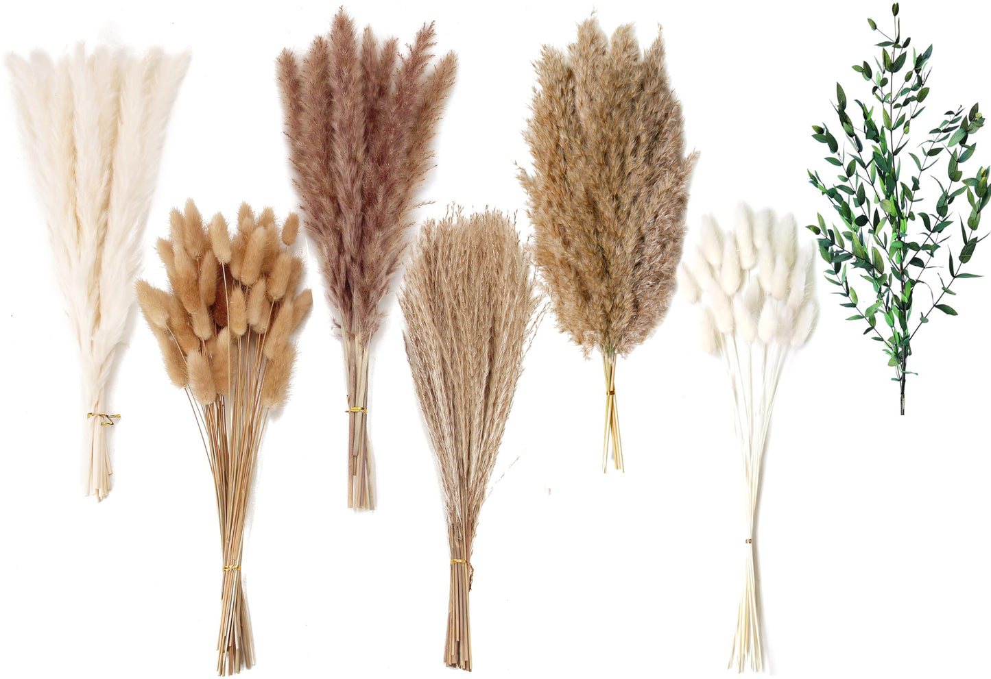 Natural Dried Pampas Grass Bouquet – Mixed Fluffy Pompous Grass for Vase, Boho Decor, Weddings, Gifts & Home Arrangements 100PCS