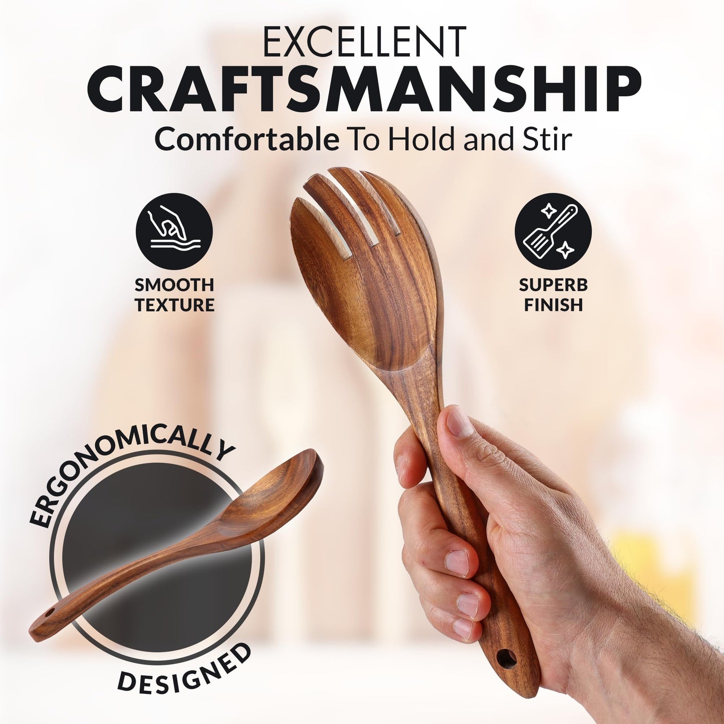 Teak Wood Cooking Utensil Set – 6-Piece Wooden Kitchen Tools | Non-Scratch, Heat-Resistant, Durable Cookware Set