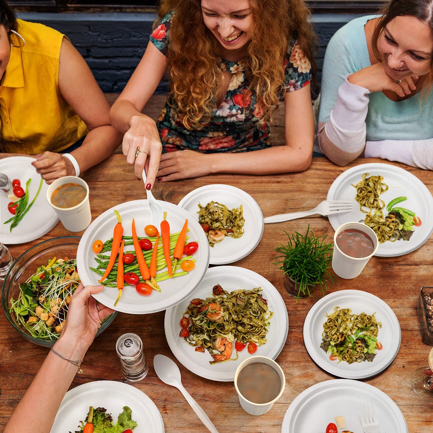 Compostable Dinnerware Set – Eco-Friendly Plates, Cutlery, Cups & More for 50 Guests -400-Pack