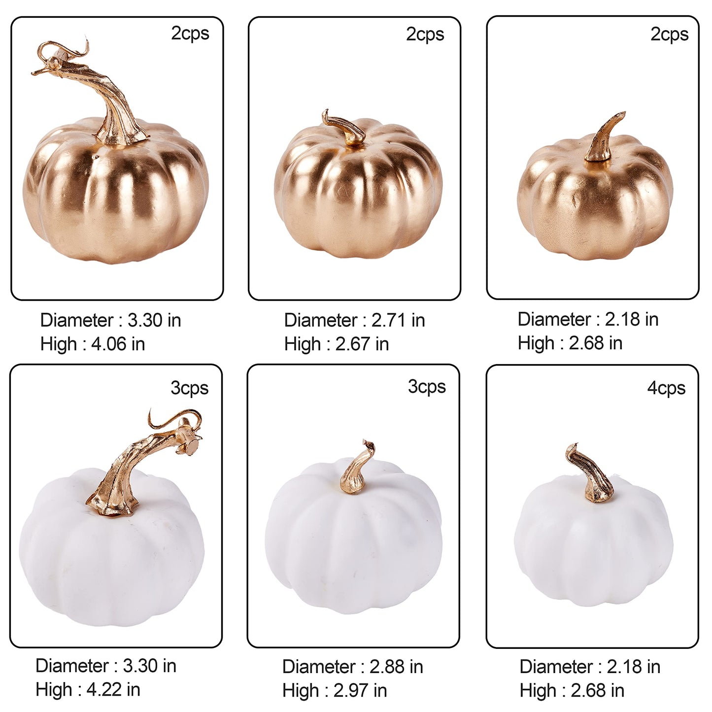 White & Gold Artificial Harvest Pumpkins – 16-Piece Fall Décor Set