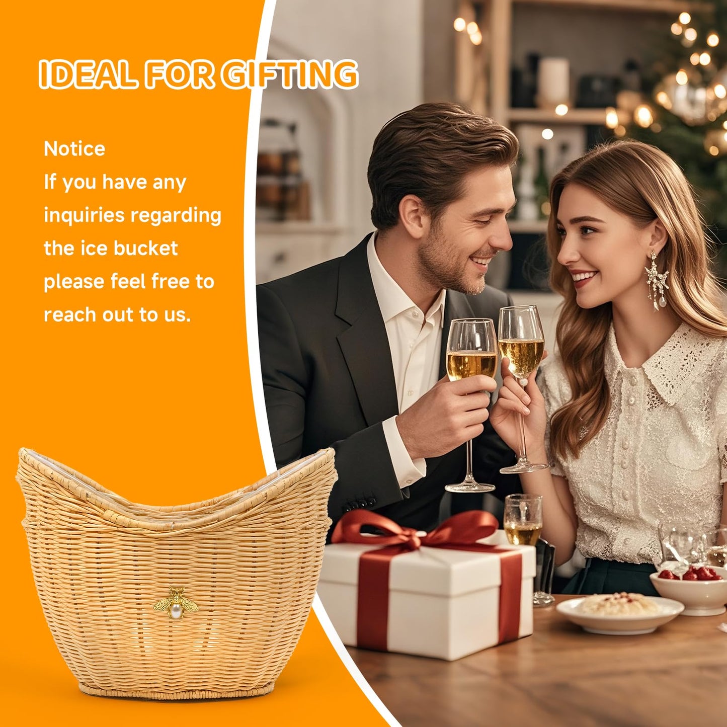 Handcrafted Rattan Ice Bucket with Acrylic Insert β 4L Leak-Proof Double Layer Design with Diatomaceous Earth Pad (Rattan)