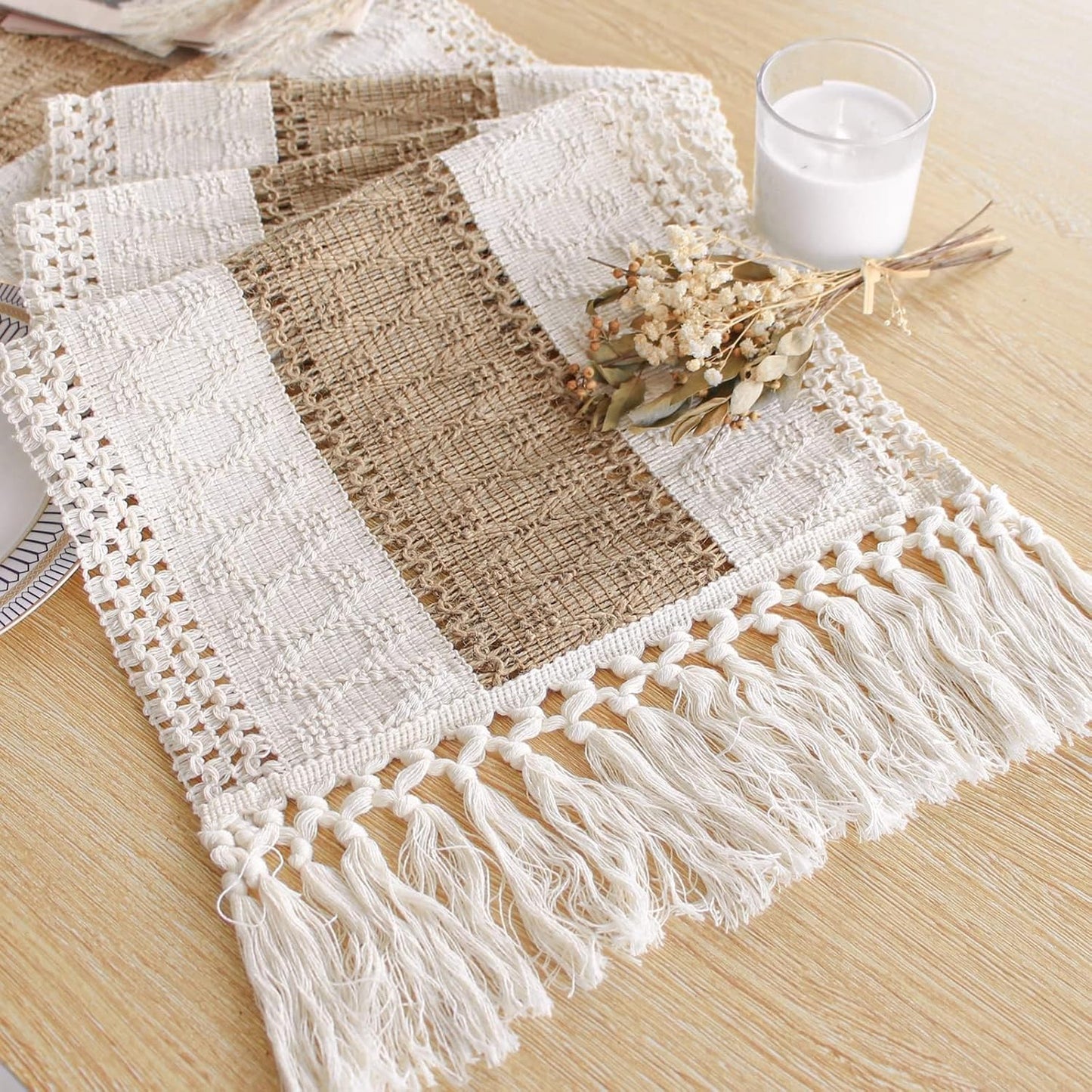 Boho Macrame Table Runner - Rustic Farmhouse Decor for Dining, Events & Holidays
