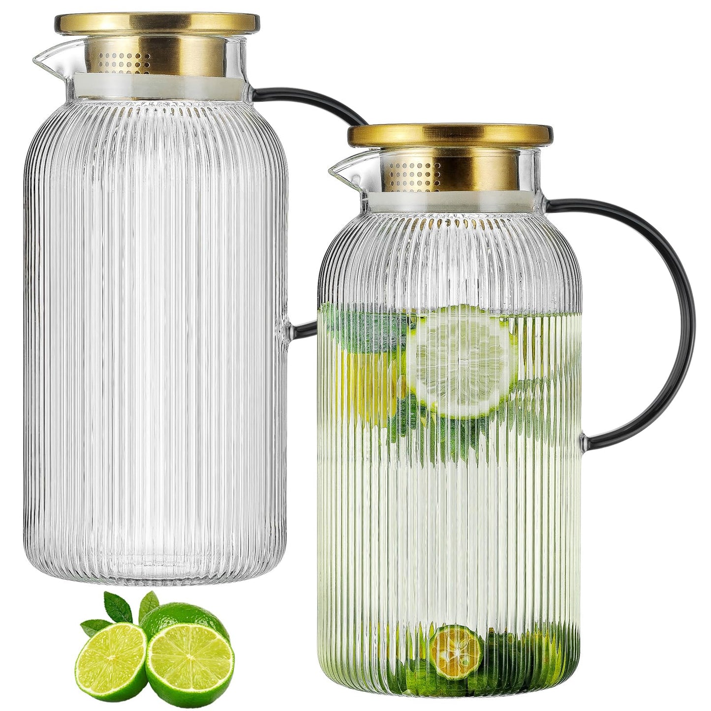 Glass Water Pitcher – 68oz Borosilicate Carafe with Stainless Steel Lid - Heat-Resistant