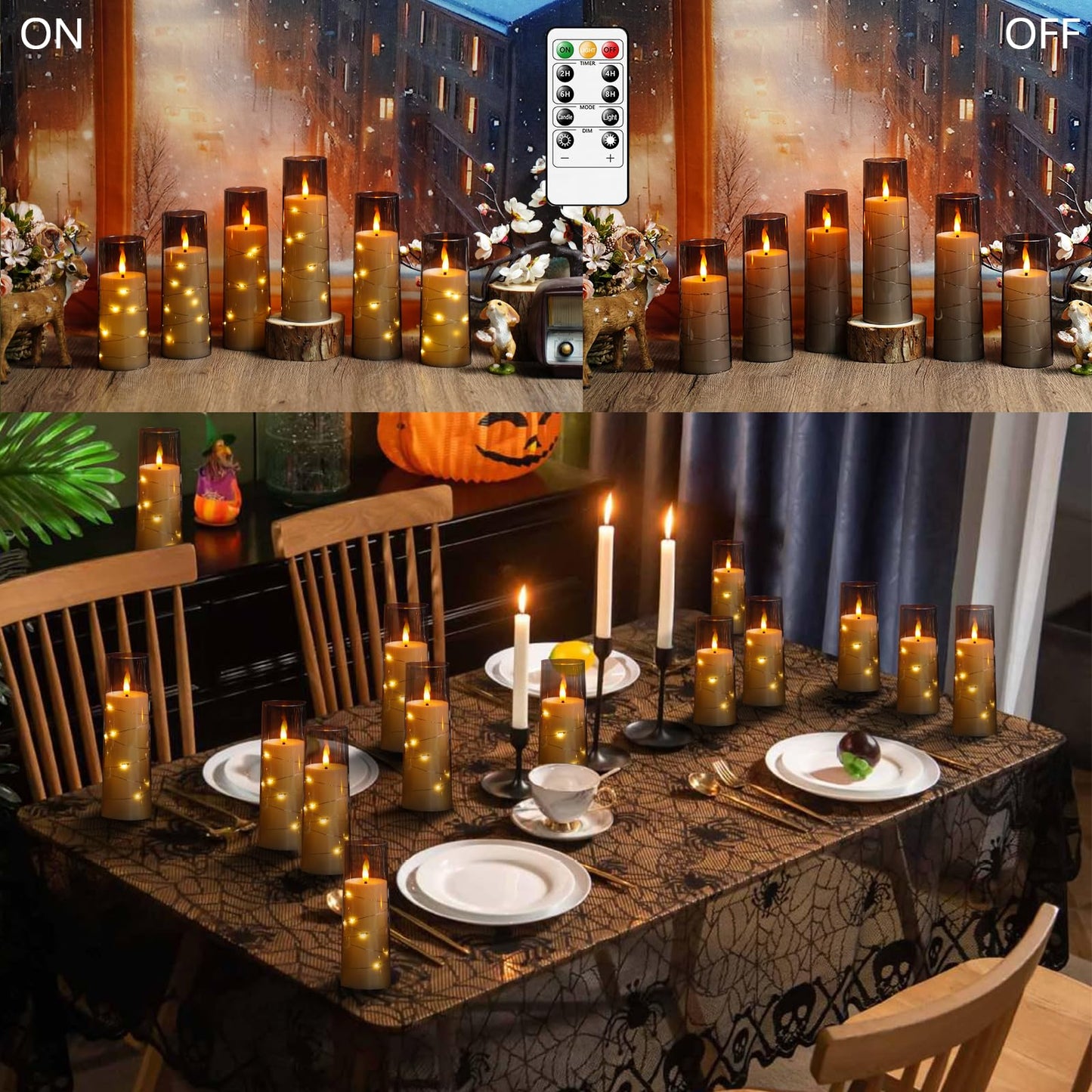 Flameless Mood Lighting Candle Set with Embedded String Lights