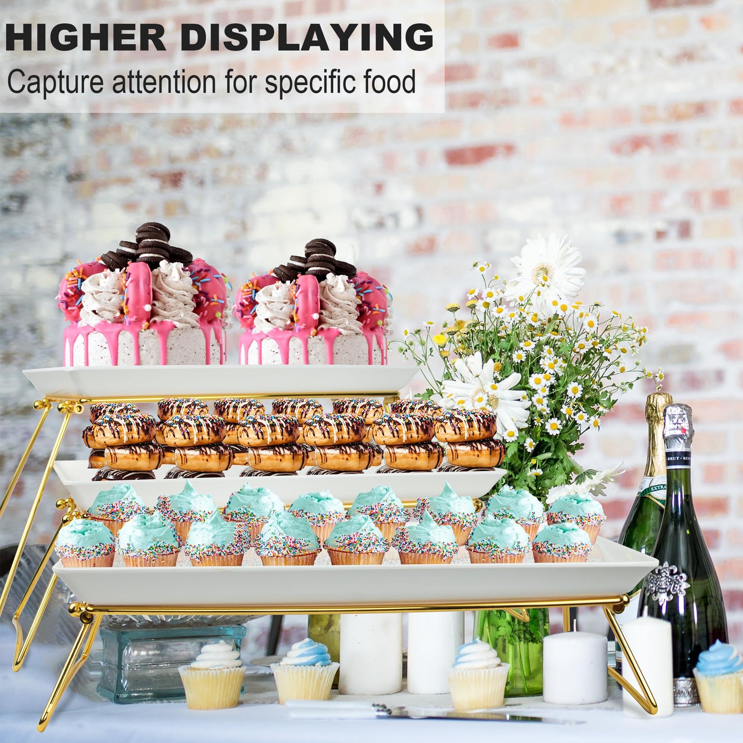 Serving Tray Stand – Collapsible Display with White Melamine Platters for Parties, Holidays & Events | BPA-Free
