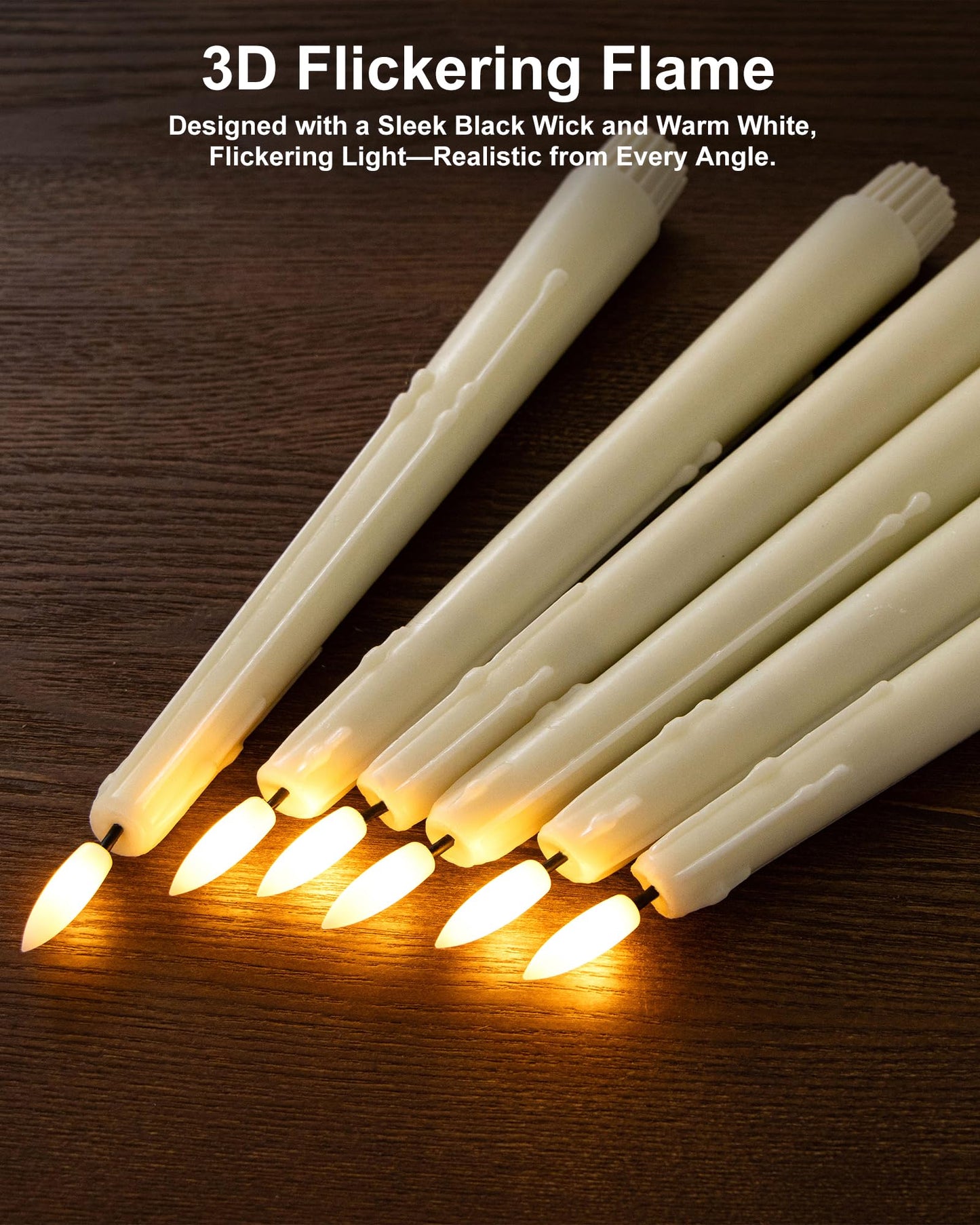 Black Wax Drip Flameless Taper Candles – Set of 6 LED Candles with Remote Control