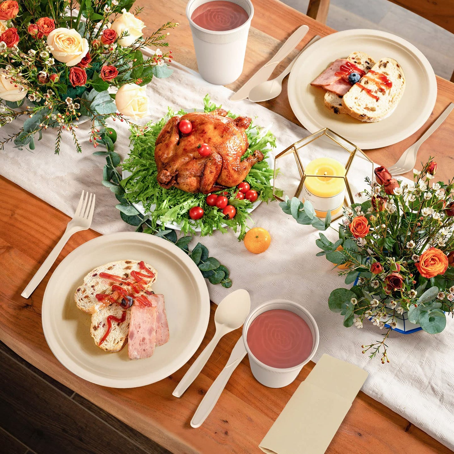 Compostable Dinnerware Set – Eco-Friendly Plates, Cutlery, Cups & More for 50 Guests -400-Pack