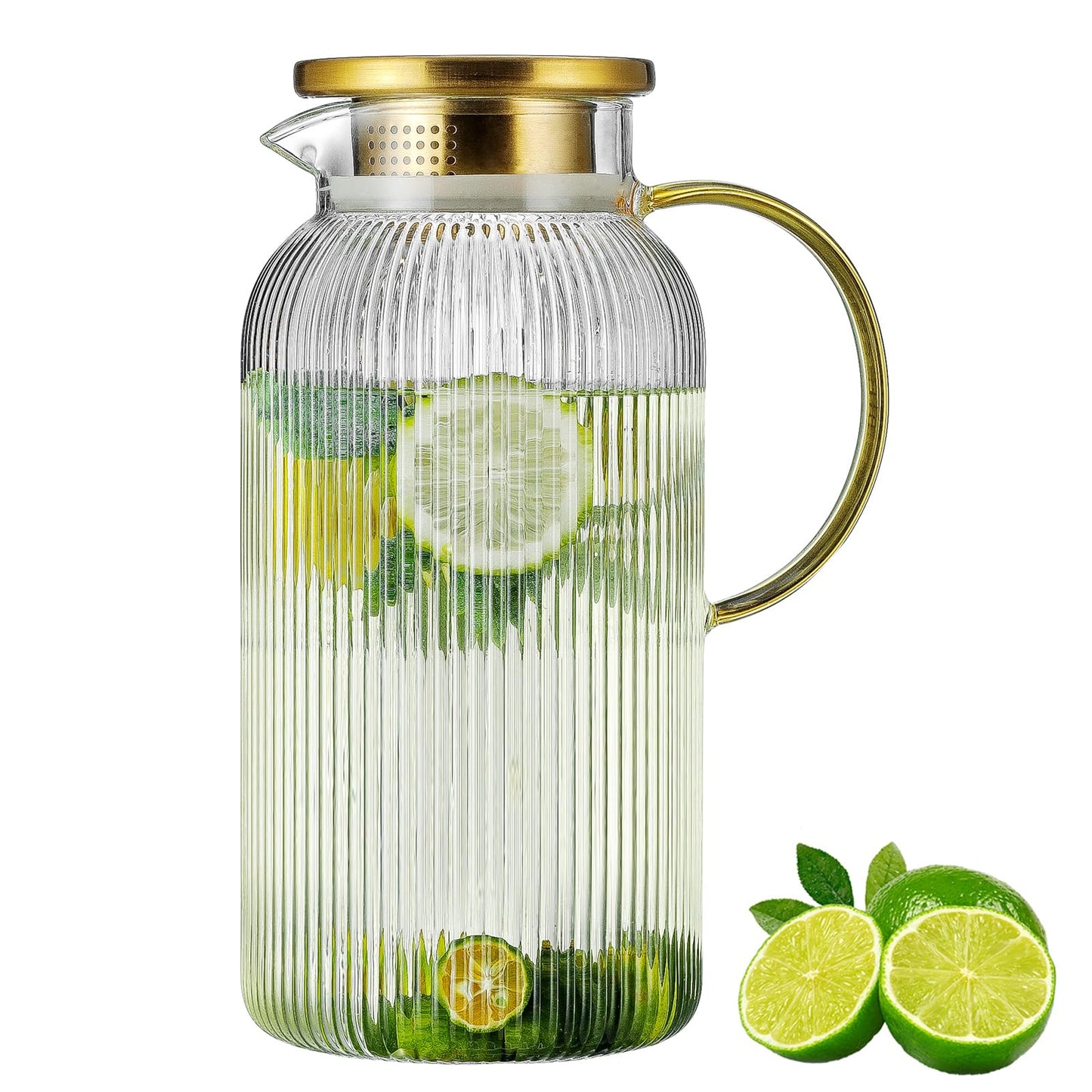 Glass Water Pitcher – 68oz Borosilicate Carafe with Stainless Steel Lid - Heat-Resistant