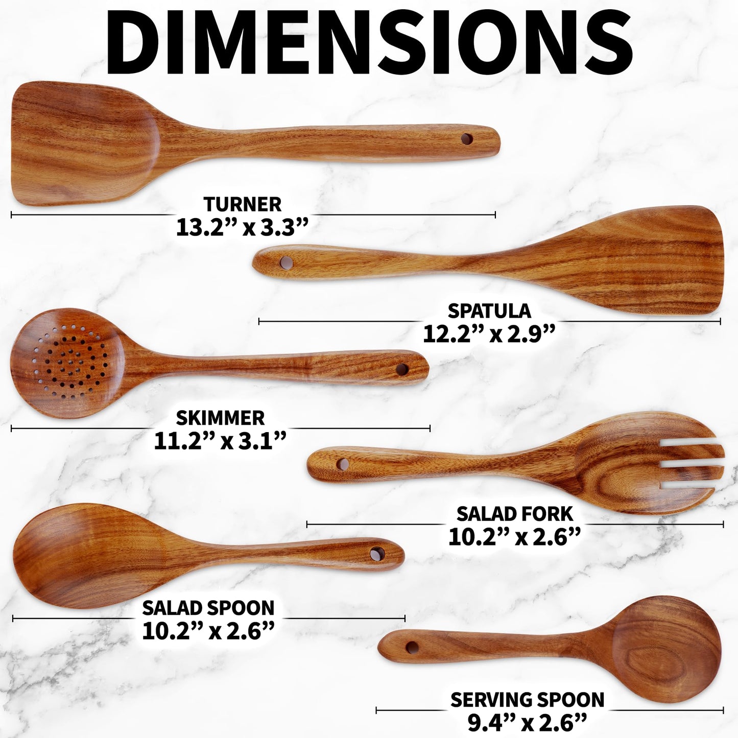 Teak Wood Cooking Utensil Set – 6-Piece Wooden Kitchen Tools | Non-Scratch, Heat-Resistant, Durable Cookware Set