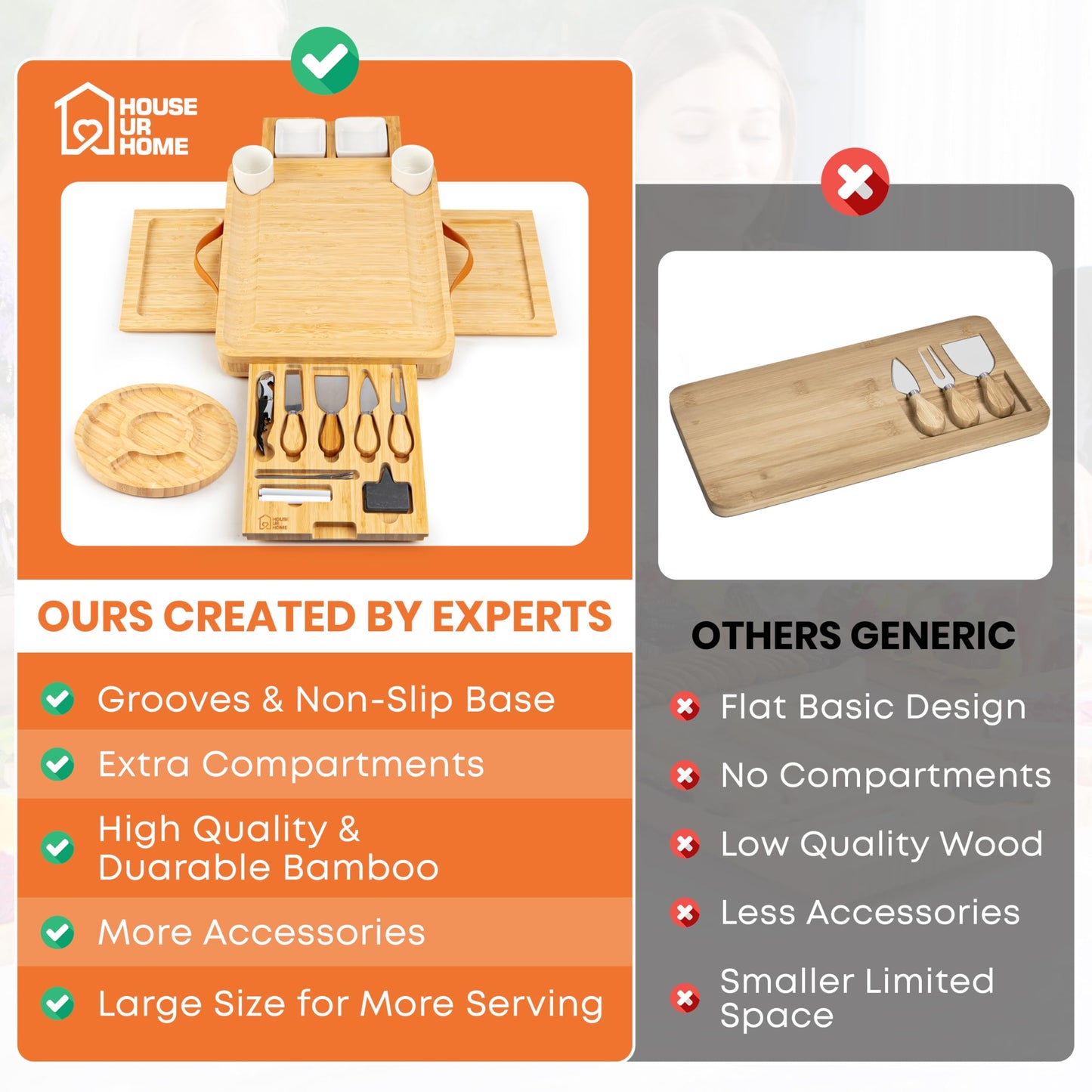 Bamboo Charcuterie Board Set with Cheese Knives, Ceramic Bowls, Plates & Magnetic Drawers – Complete Serving Tray Gift Set for Wine & Cheese Lovers