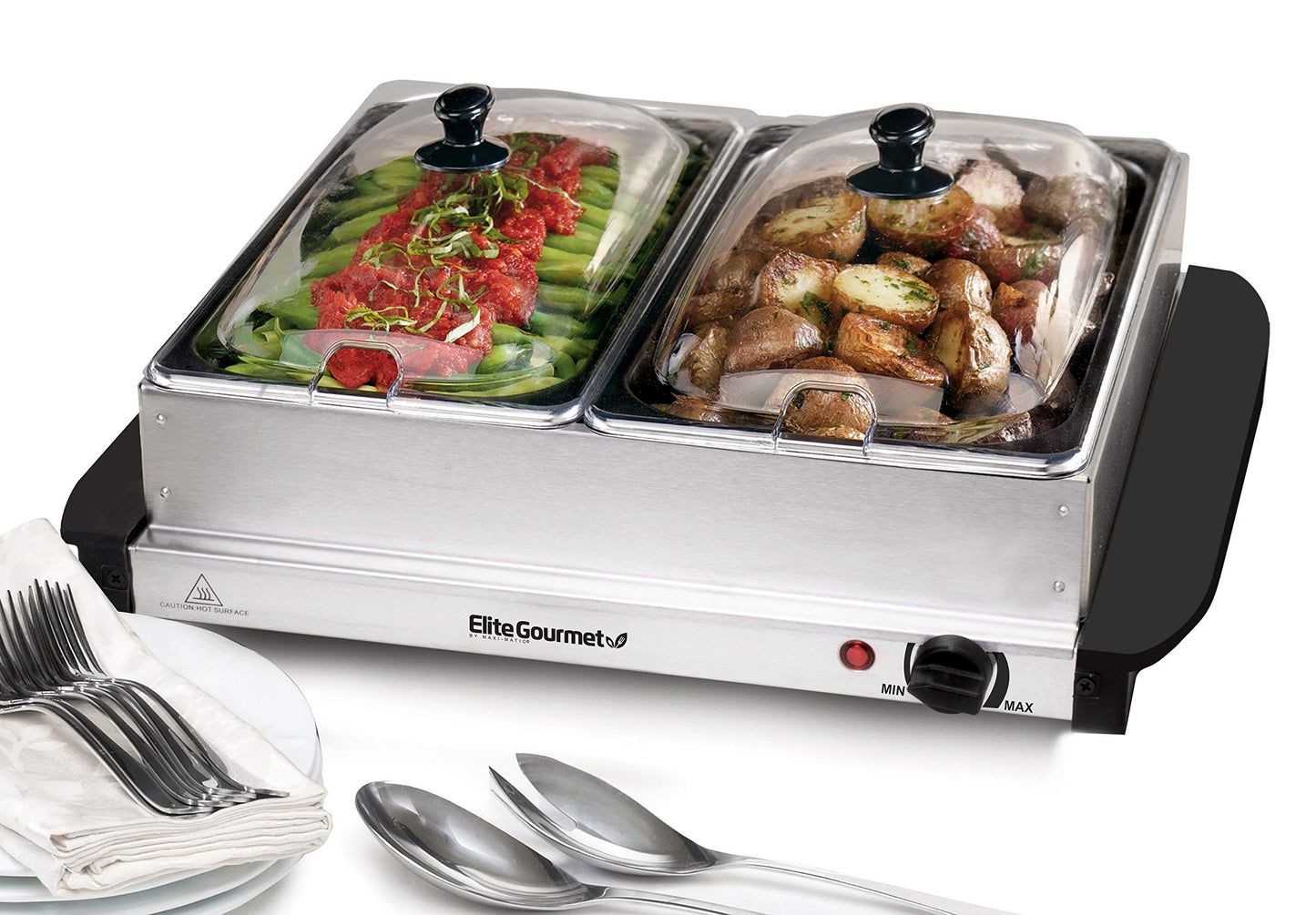 Electric Buffet Food Warmer with 3 Stainless Steel Trays & Dome Lids - Portable Warming Tray for Parties & Events