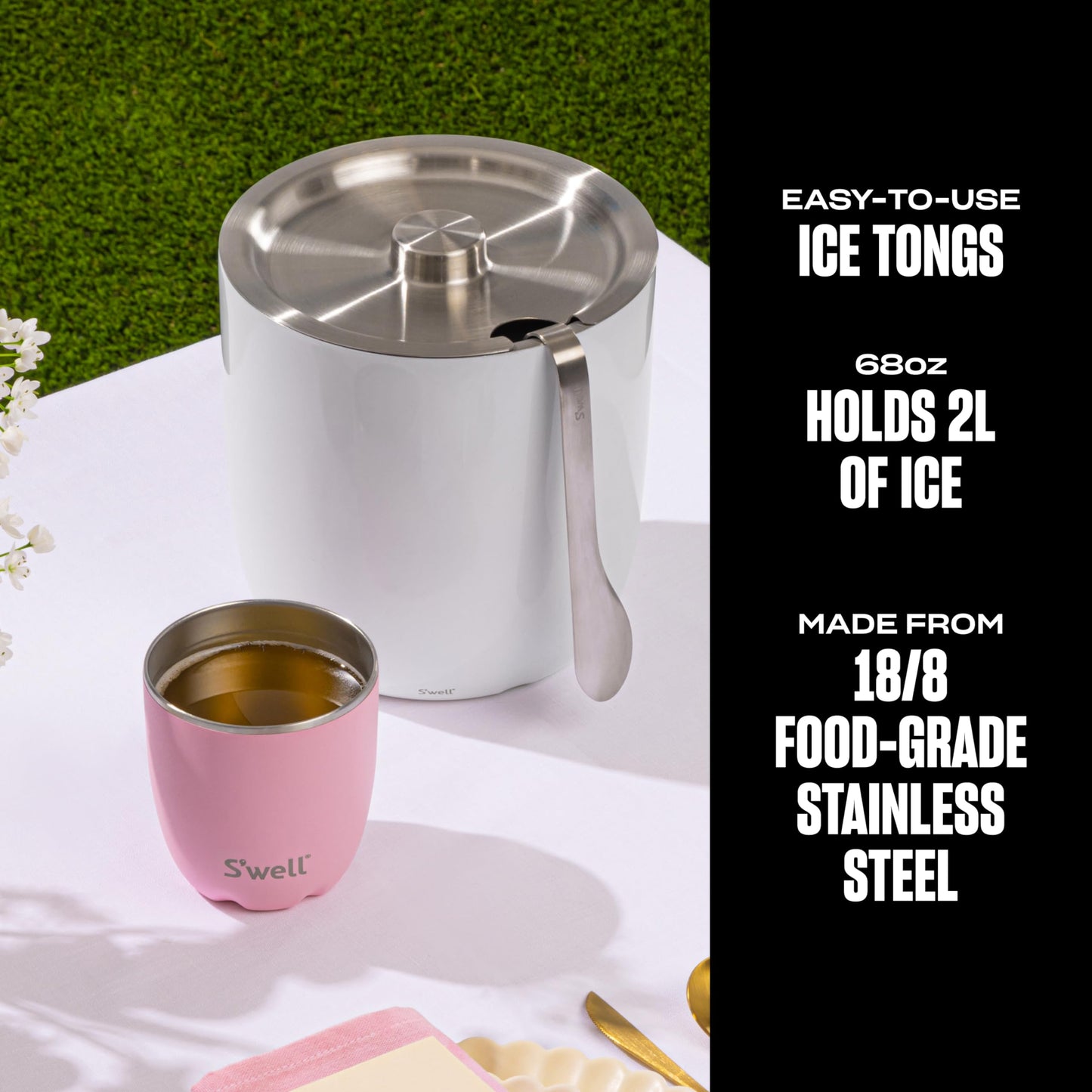 AestheticTriple-Layered Ice Bucket with Tongs – Vacuum-Insulated, Stainless Steel, Condensation-Free