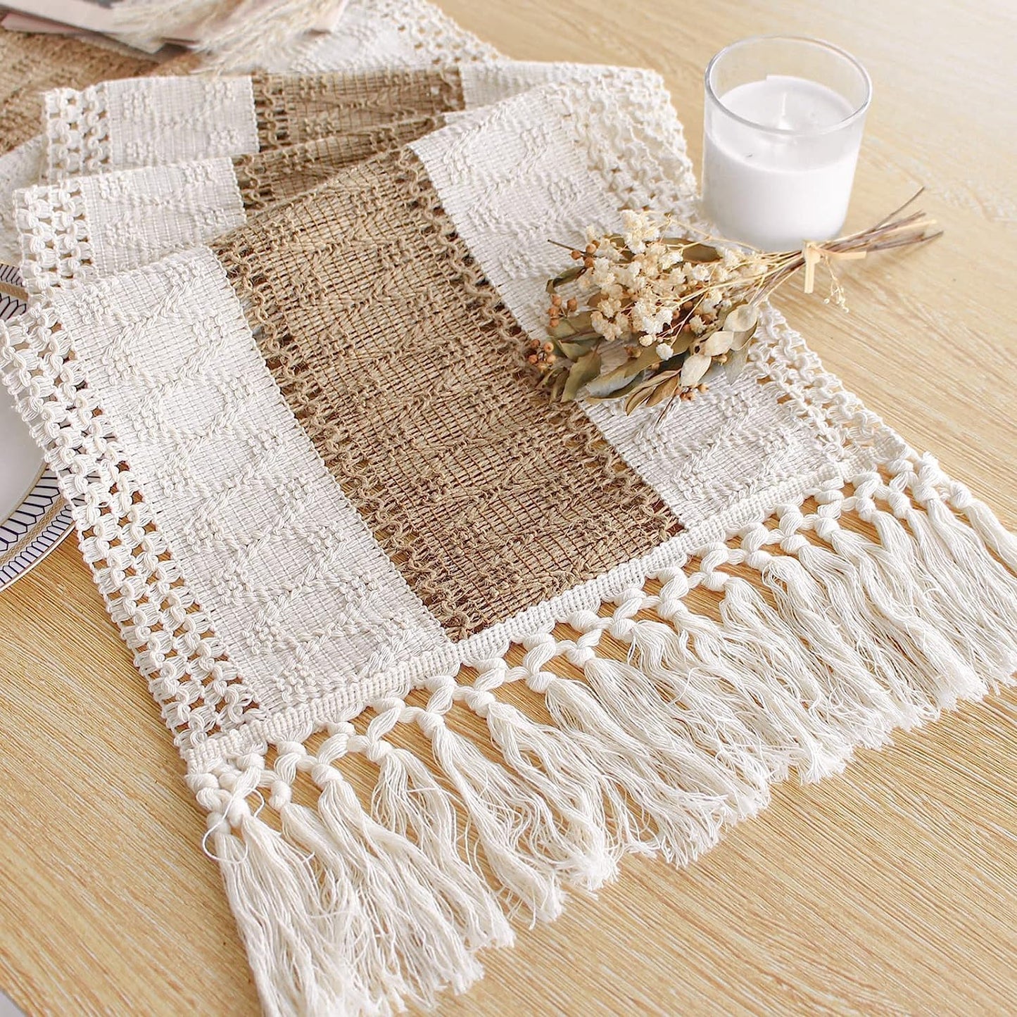 Boho Macrame Table Runner - Rustic Farmhouse Decor for Dining, Events & Holidays