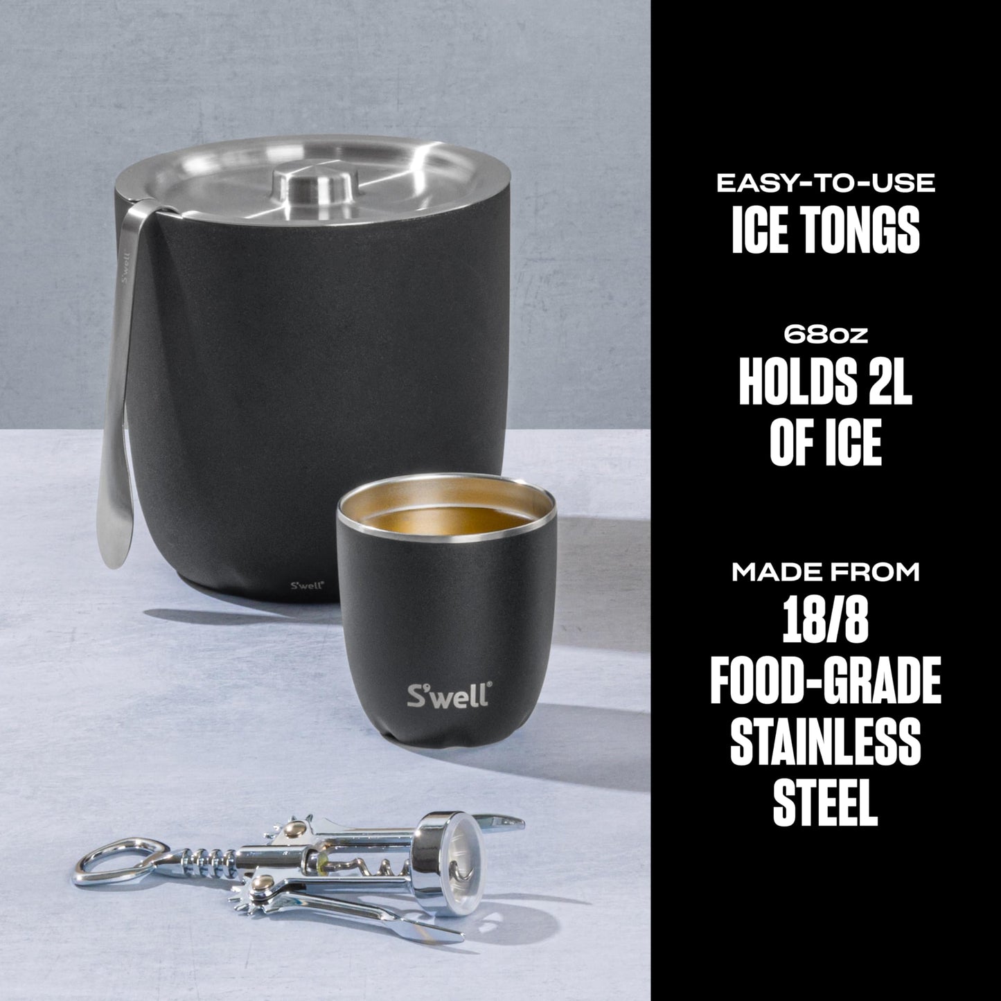 AestheticTriple-Layered Ice Bucket with Tongs – Vacuum-Insulated, Stainless Steel, Condensation-Free