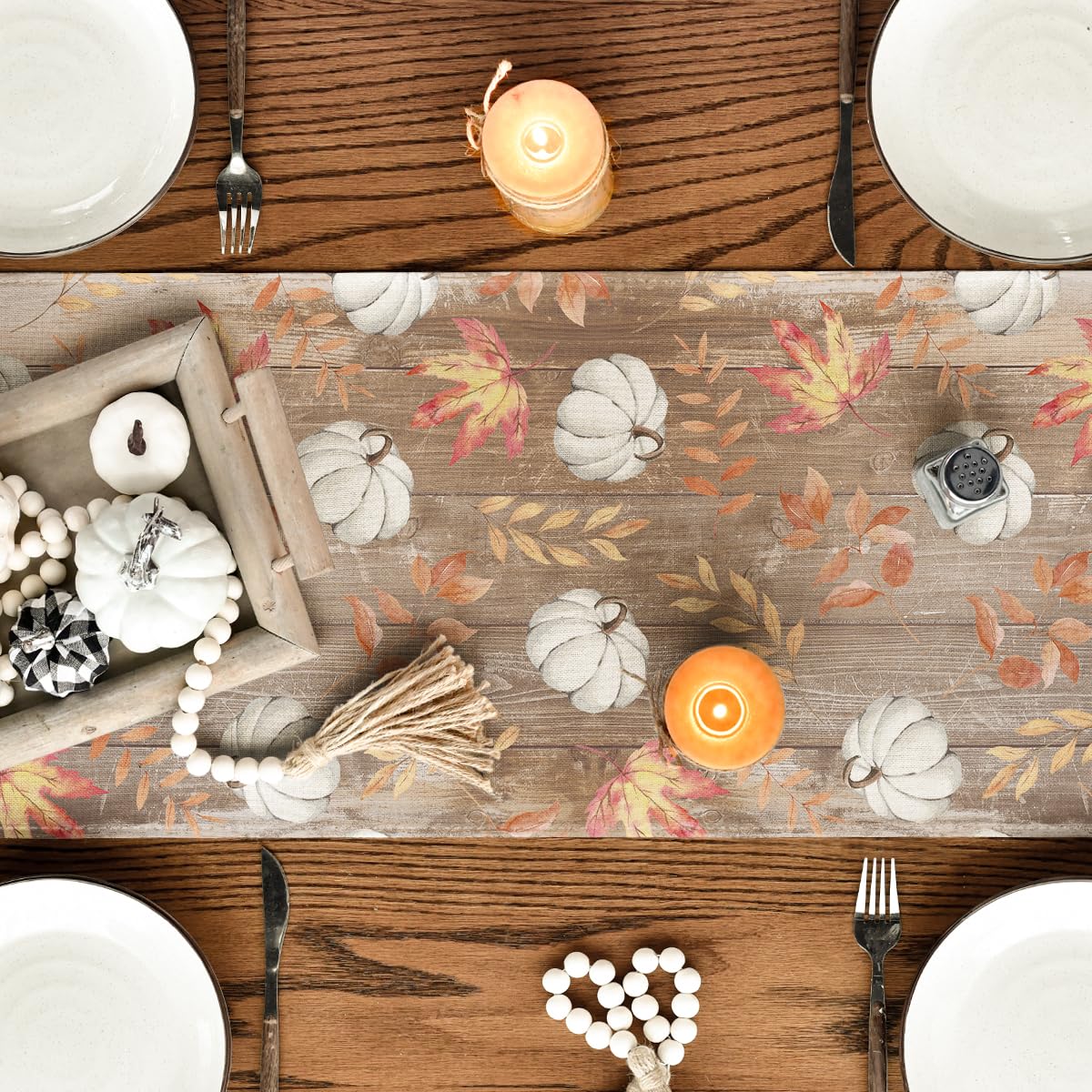 Pumpkins Fall Maple Leaves Fall Table Runner