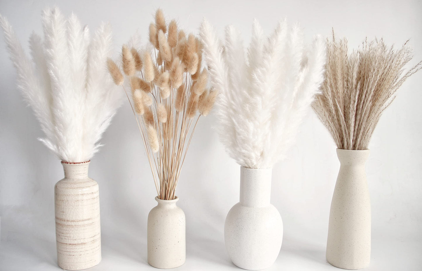 Natural Dried Pampas Grass Bouquet – Mixed Fluffy Pompous Grass for Vase, Boho Decor, Weddings, Gifts & Home Arrangements 100PCS