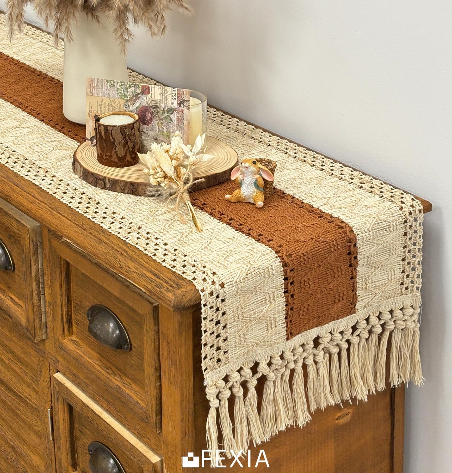 Boho Macrame Table Runner - Rustic Farmhouse Decor for Dining, Events & Holidays