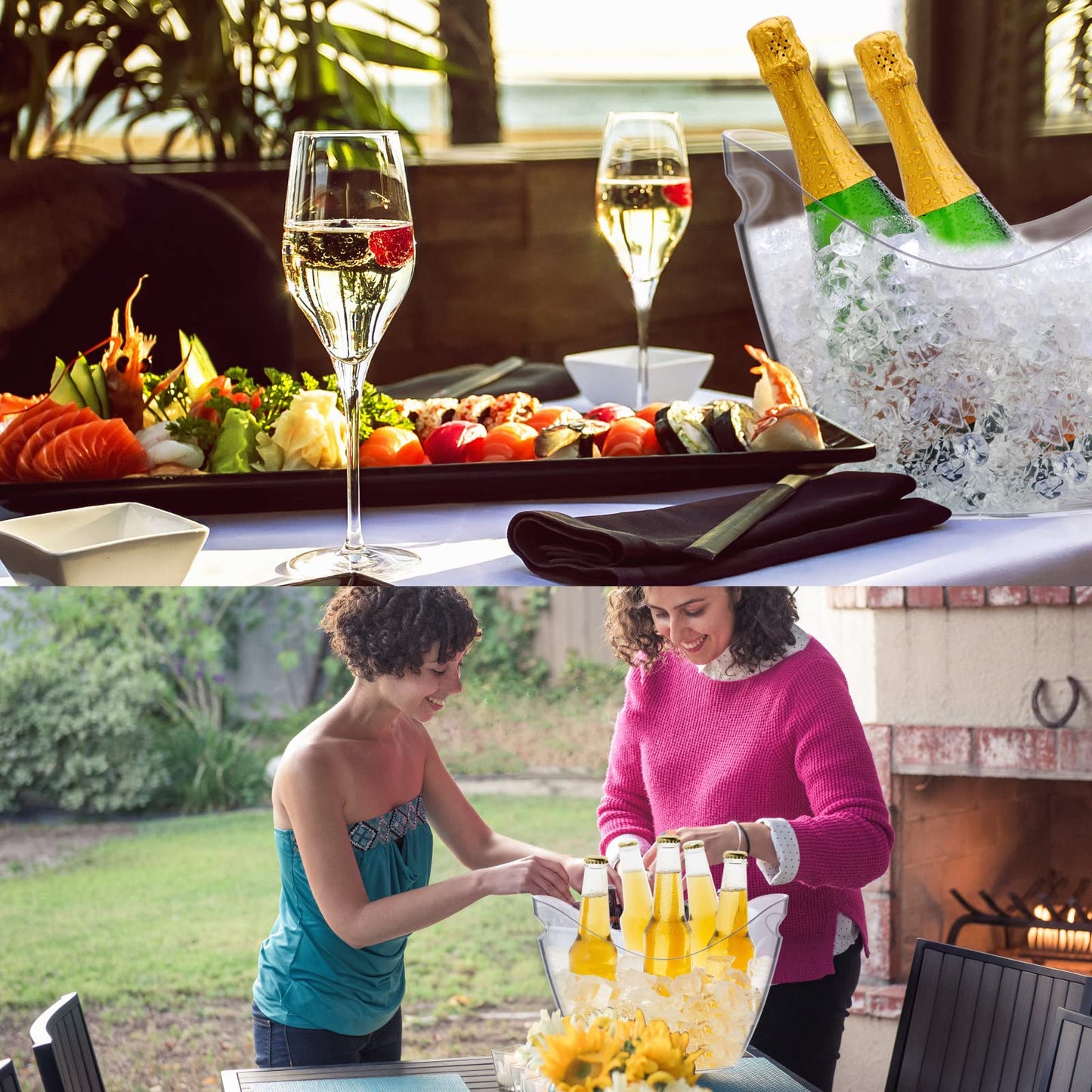 Clear Plastic Ice Bucket with Handles β 4L Drink Tub for Wine, Champagne & Beer β Lightweight, Leak-Proof & Easy to Clean