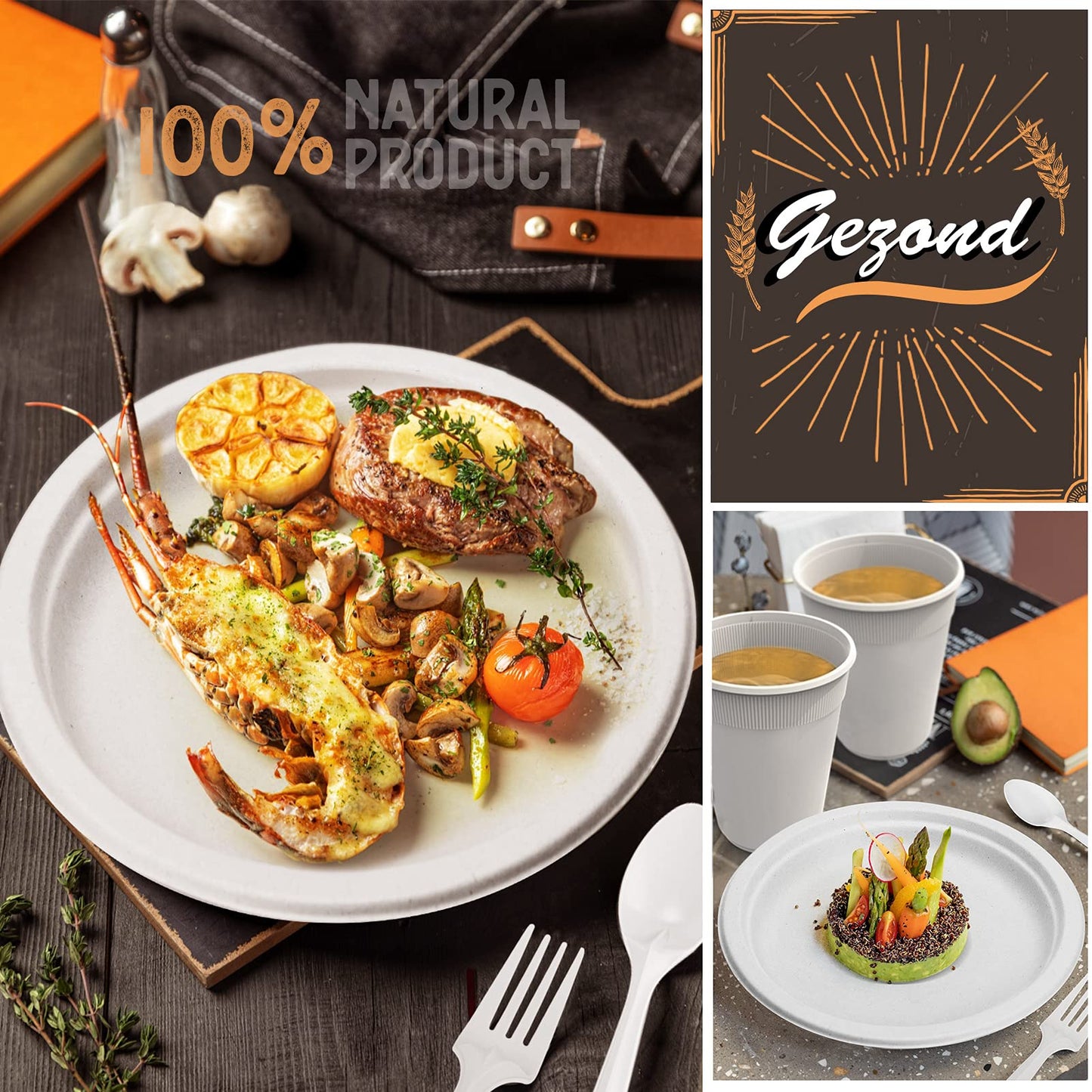Compostable Dinnerware Set – Eco-Friendly Plates, Cutlery, Cups & More for 50 Guests -400-Pack