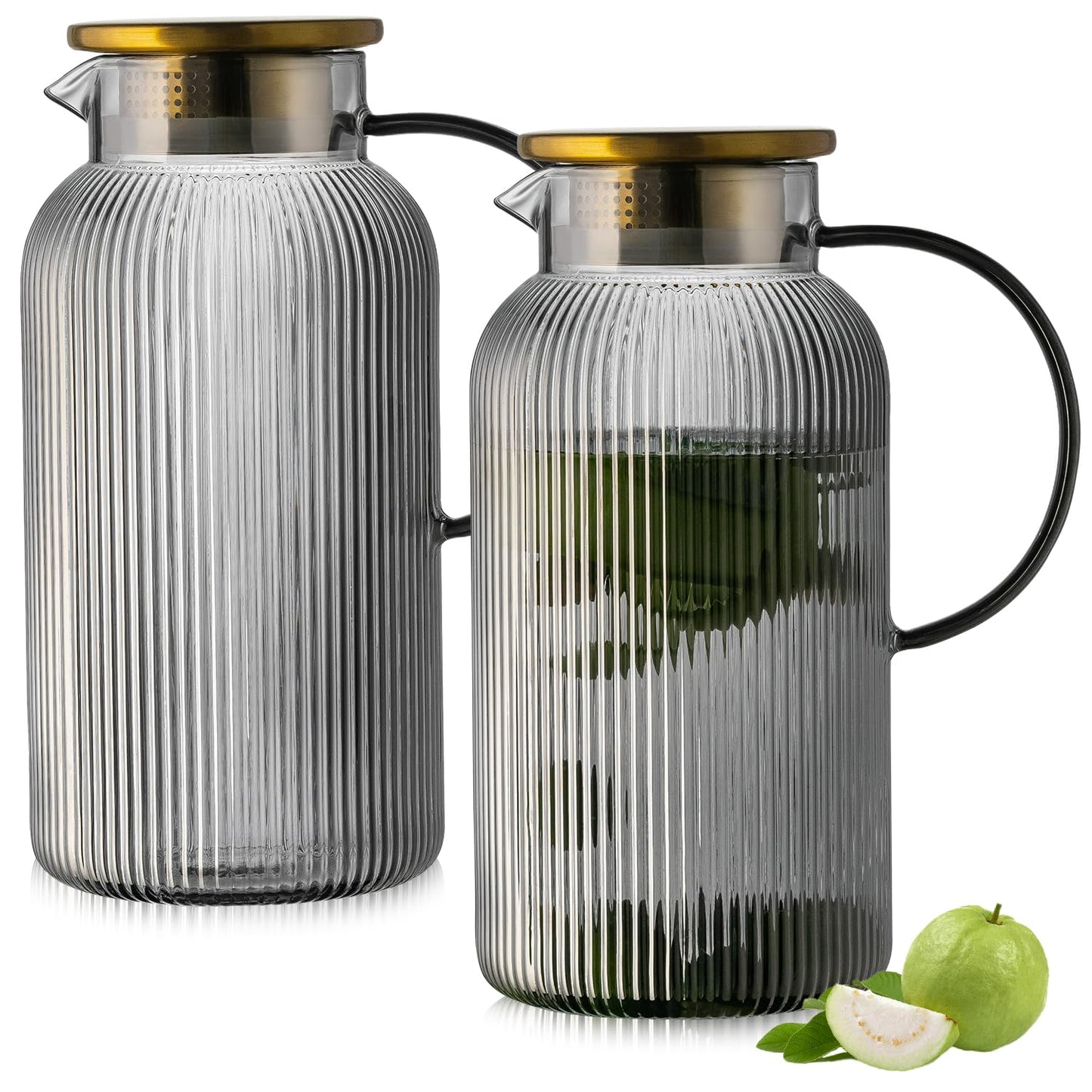 Glass Water Pitcher – 68oz Borosilicate Carafe with Stainless Steel Lid - Heat-Resistant