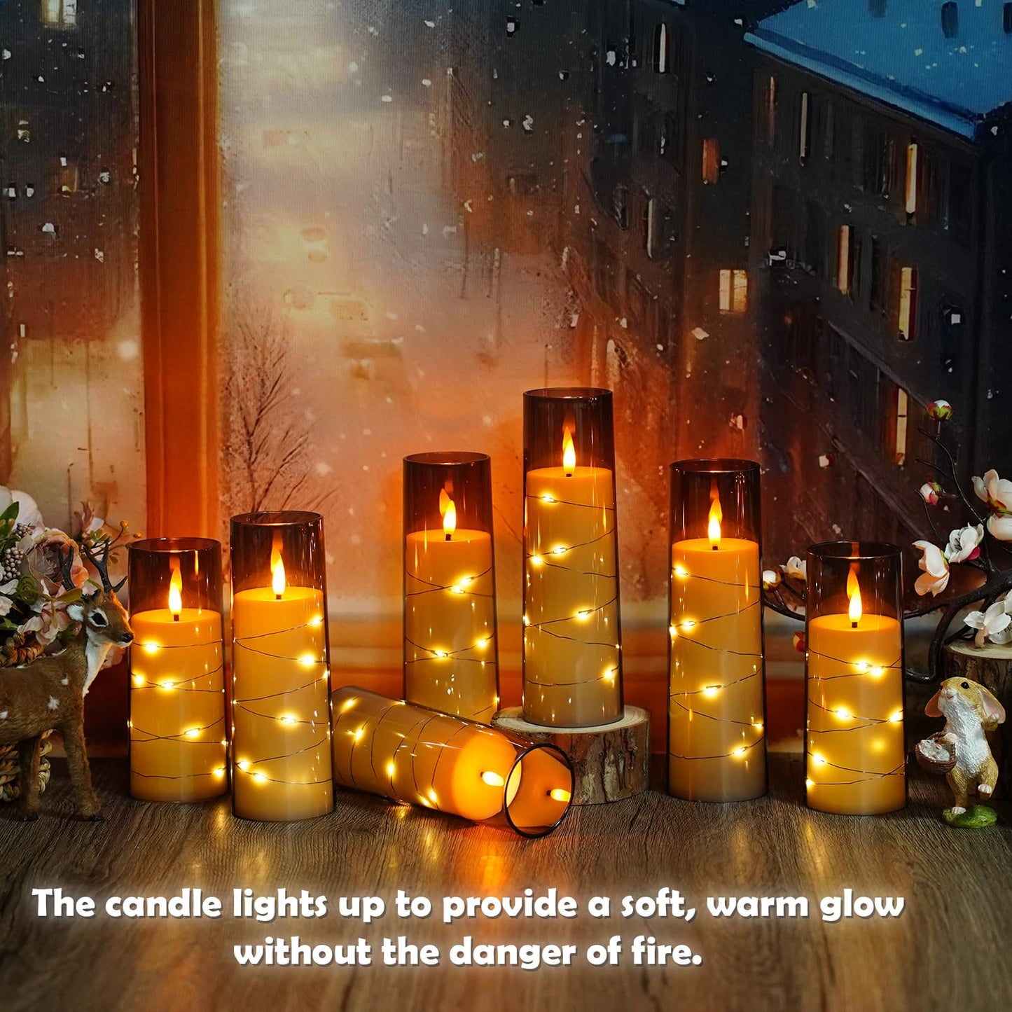 Flameless Mood Lighting Candle Set with Embedded String Lights