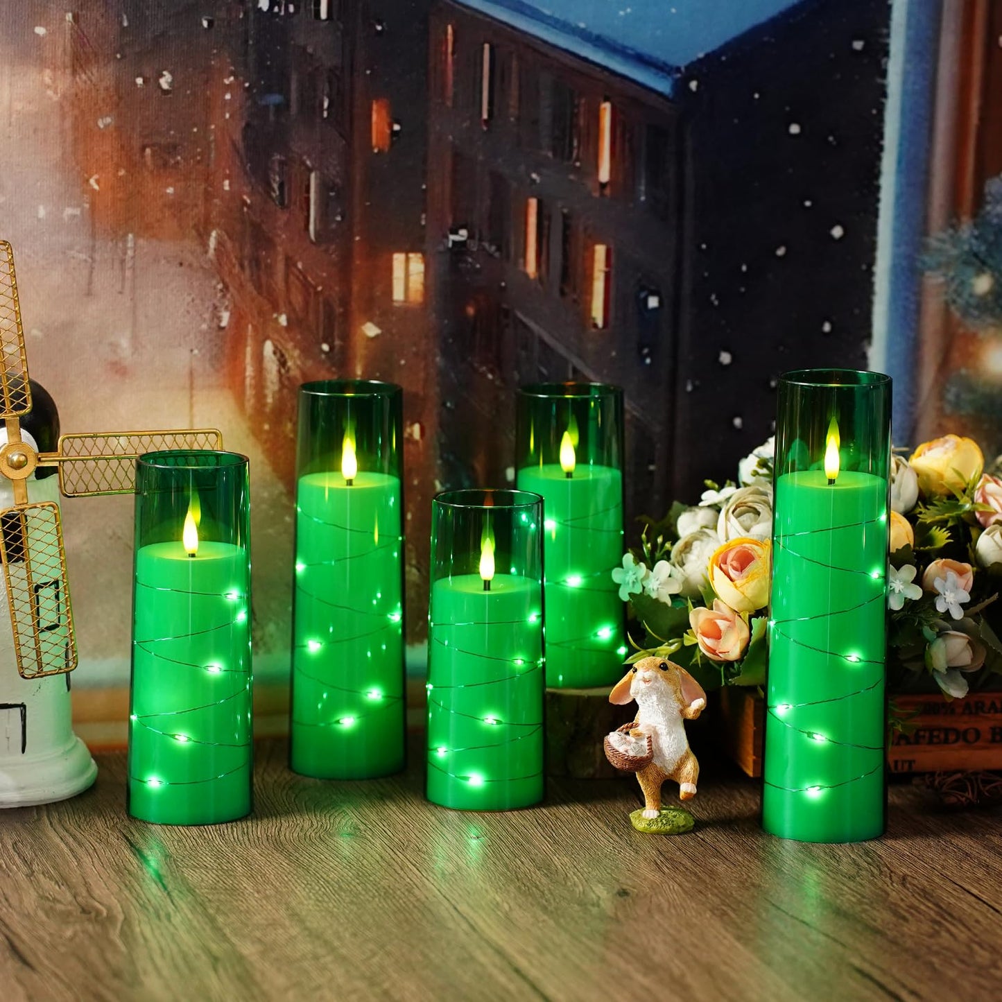 Flameless Mood Lighting Candle Set with Embedded String Lights