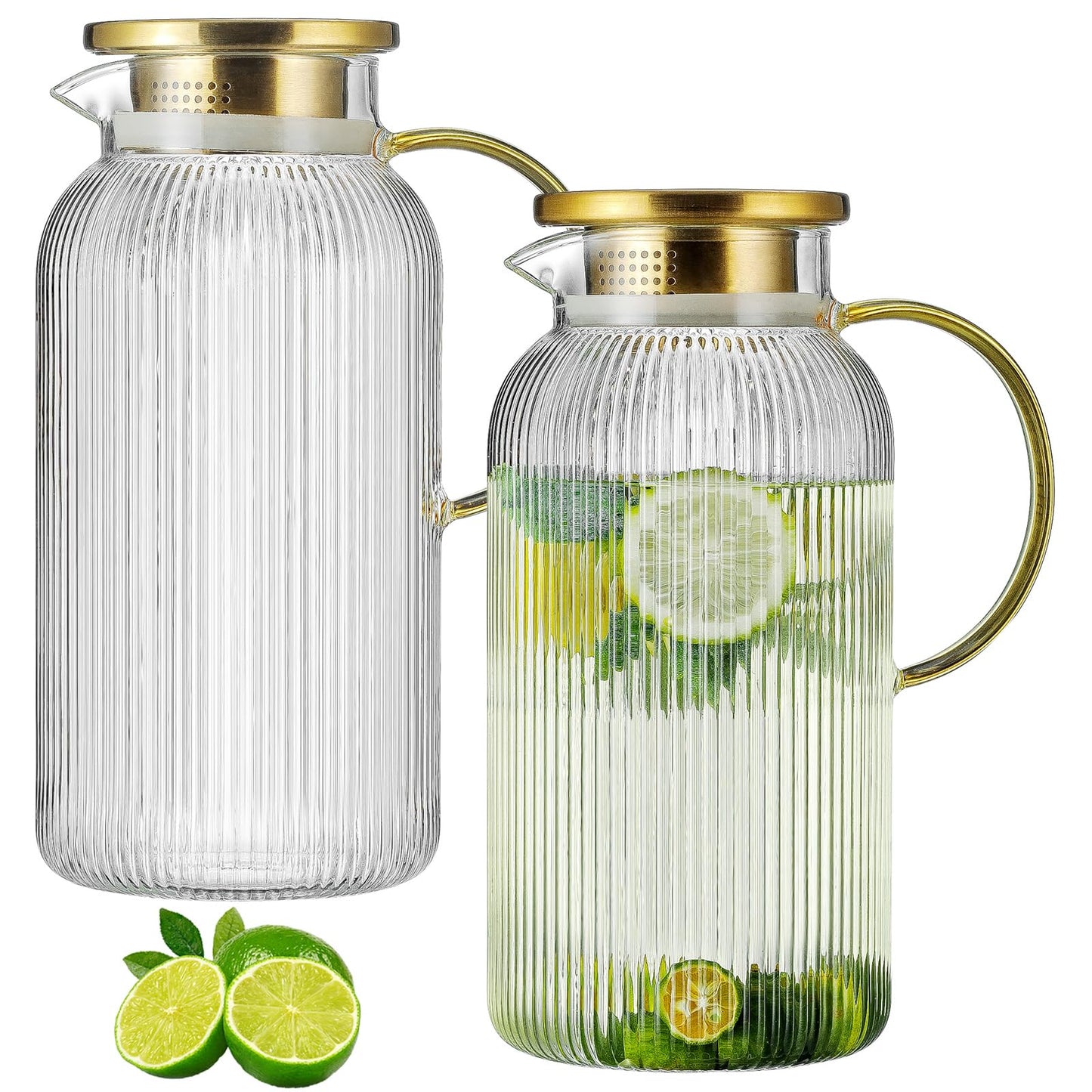 Glass Water Pitcher – 68oz Borosilicate Carafe with Stainless Steel Lid - Heat-Resistant