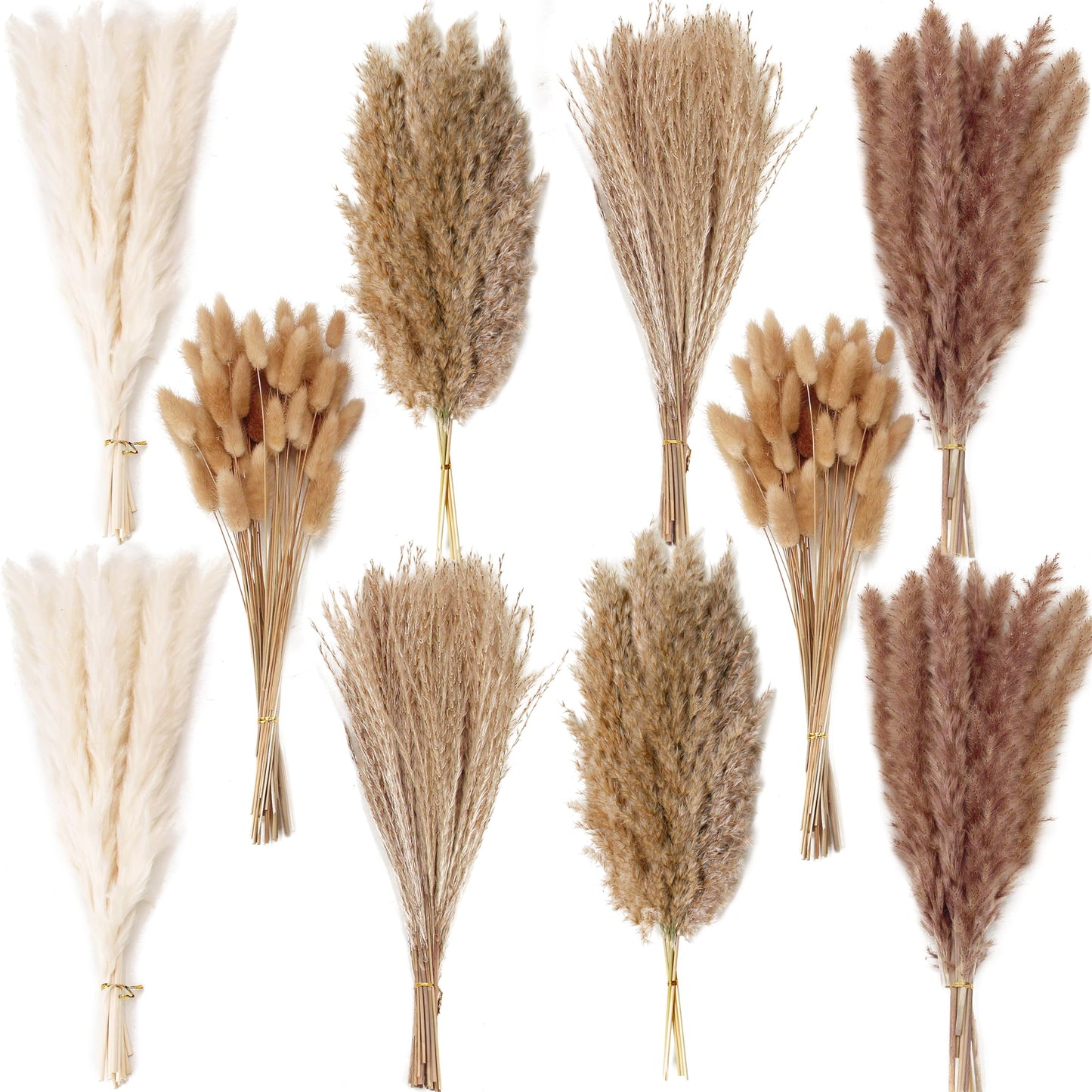 Natural Dried Pampas Grass Bouquet – Mixed Fluffy Pompous Grass for Vase, Boho Decor, Weddings, Gifts & Home Arrangements 100PCS