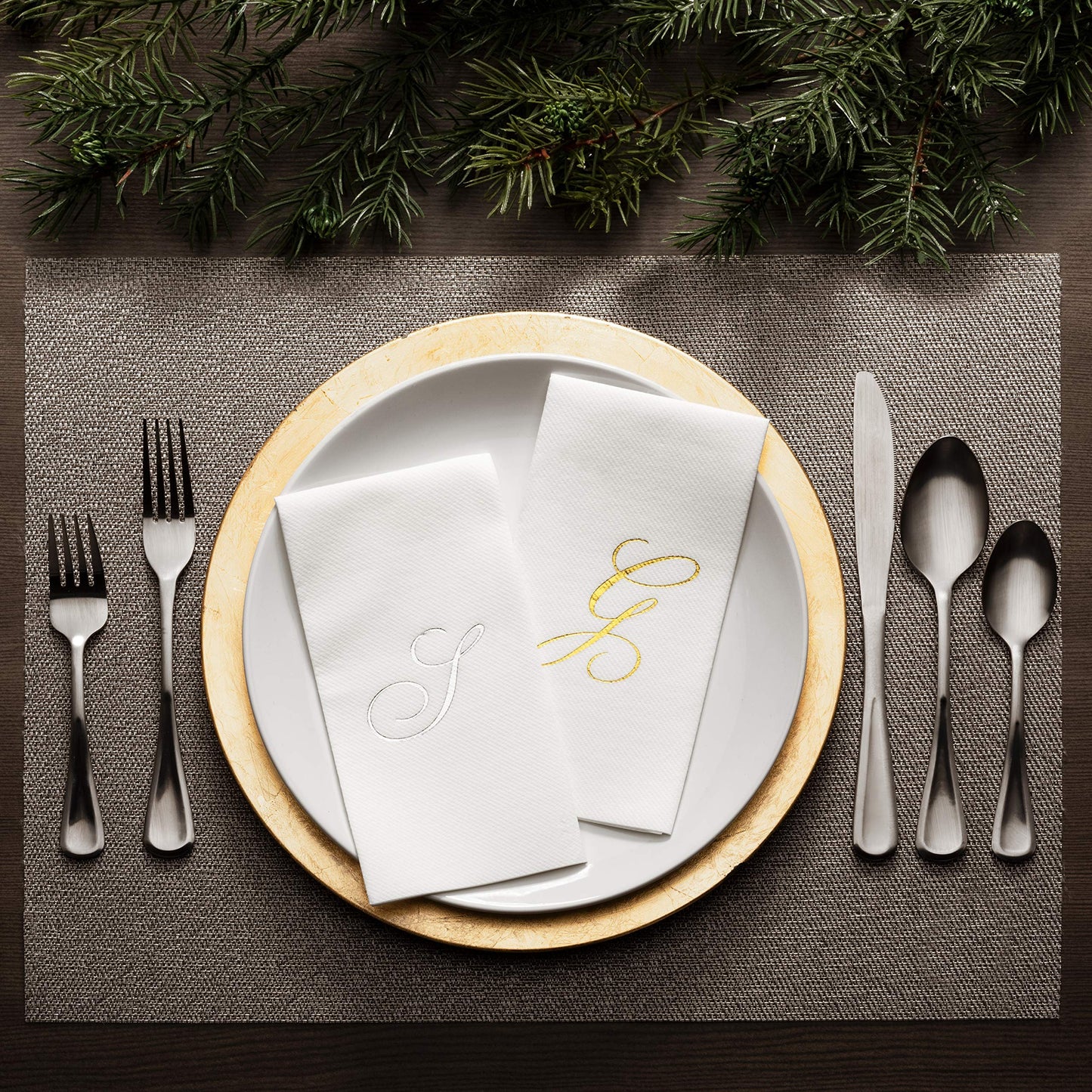 Monogrammed Disposable Napkins – Linen-Feel Paper Guest Hand | Gold or Silver Letter