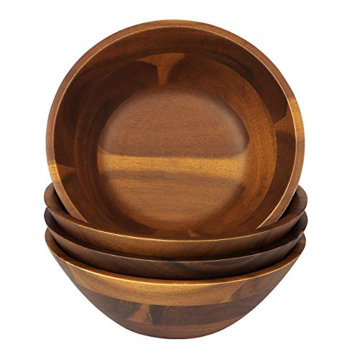 Acacia Wood Salad Bowl Set – 7-Inch Natural Wooden Serving Bowls for Salad, Snacks & Sides | Eco-Friendly & Handcrafted -4-Piece