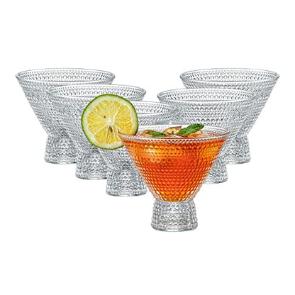Vintage Embossed Stemless Martini Glass Set – Lead-Free Crystal Cocktail Glasses for Martinis, Whiskey, and More