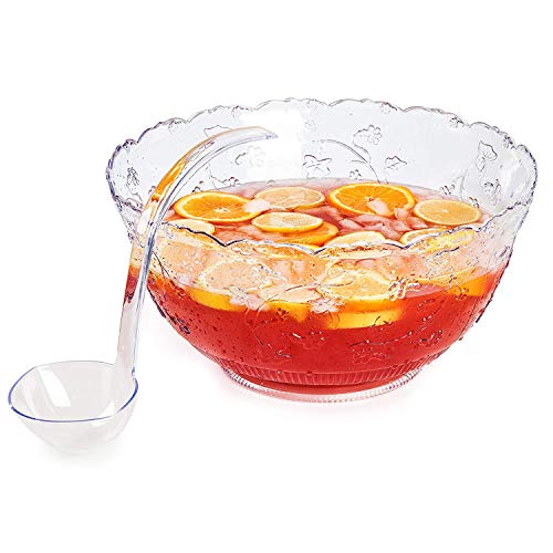 2-Gallon Crystal-Look Plastic Punch Bowl with 5 oz Ladle – Reusable & Dishwasher Safe | Heavy-Duty Serving Bowl for Parties, Weddings & Events