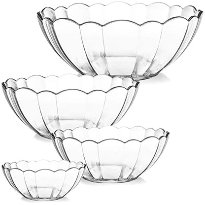 Acrylic Serving & Mixing Bowls – Clear, Flower-Shaped, Lightweight & Break-Resistant – Elegant Salad Bowls for Entertaining, Catering & Daily Use - set of 4